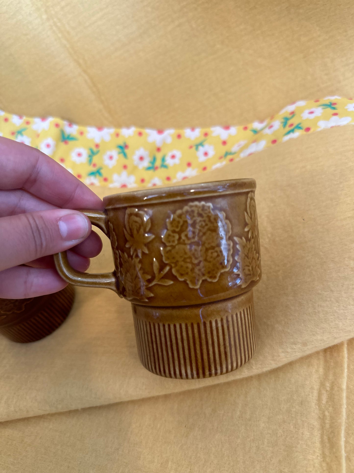 Pair of Mid Century floral coffee mugs - made in Japan