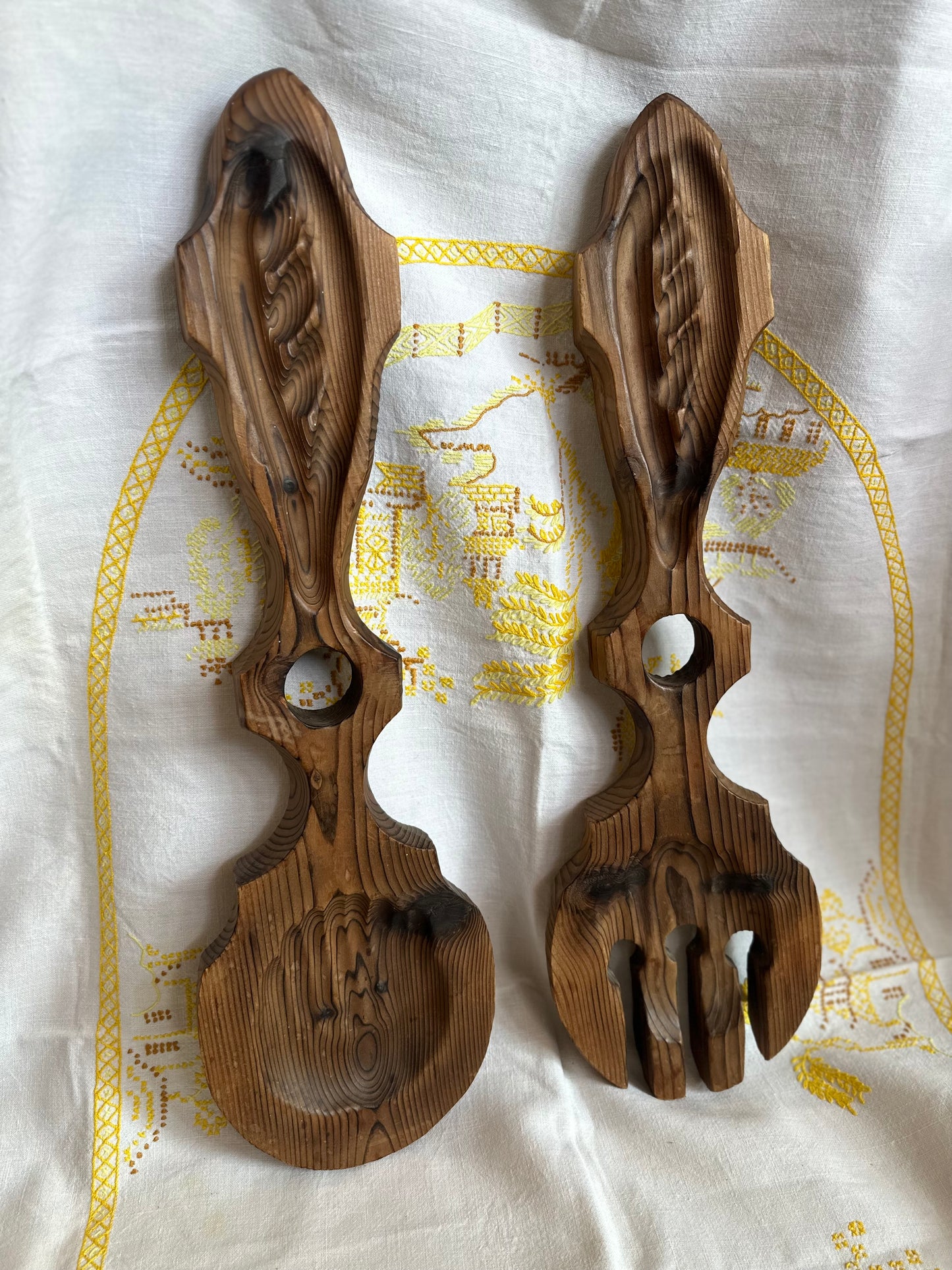 Wall hanging large wooden spoon & fork