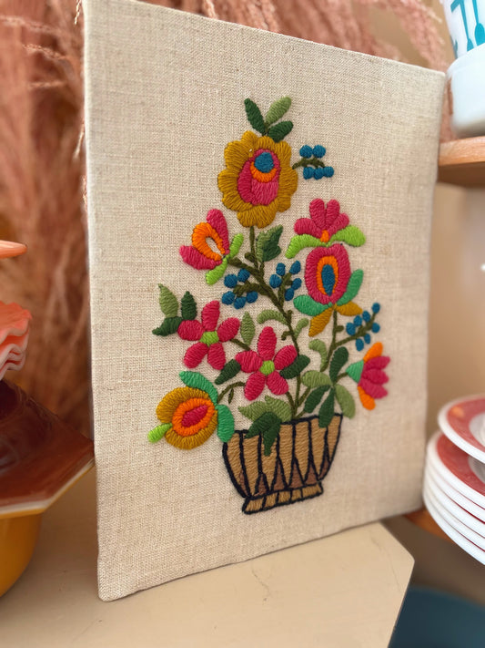 Basket of flowers needlework art - not framed