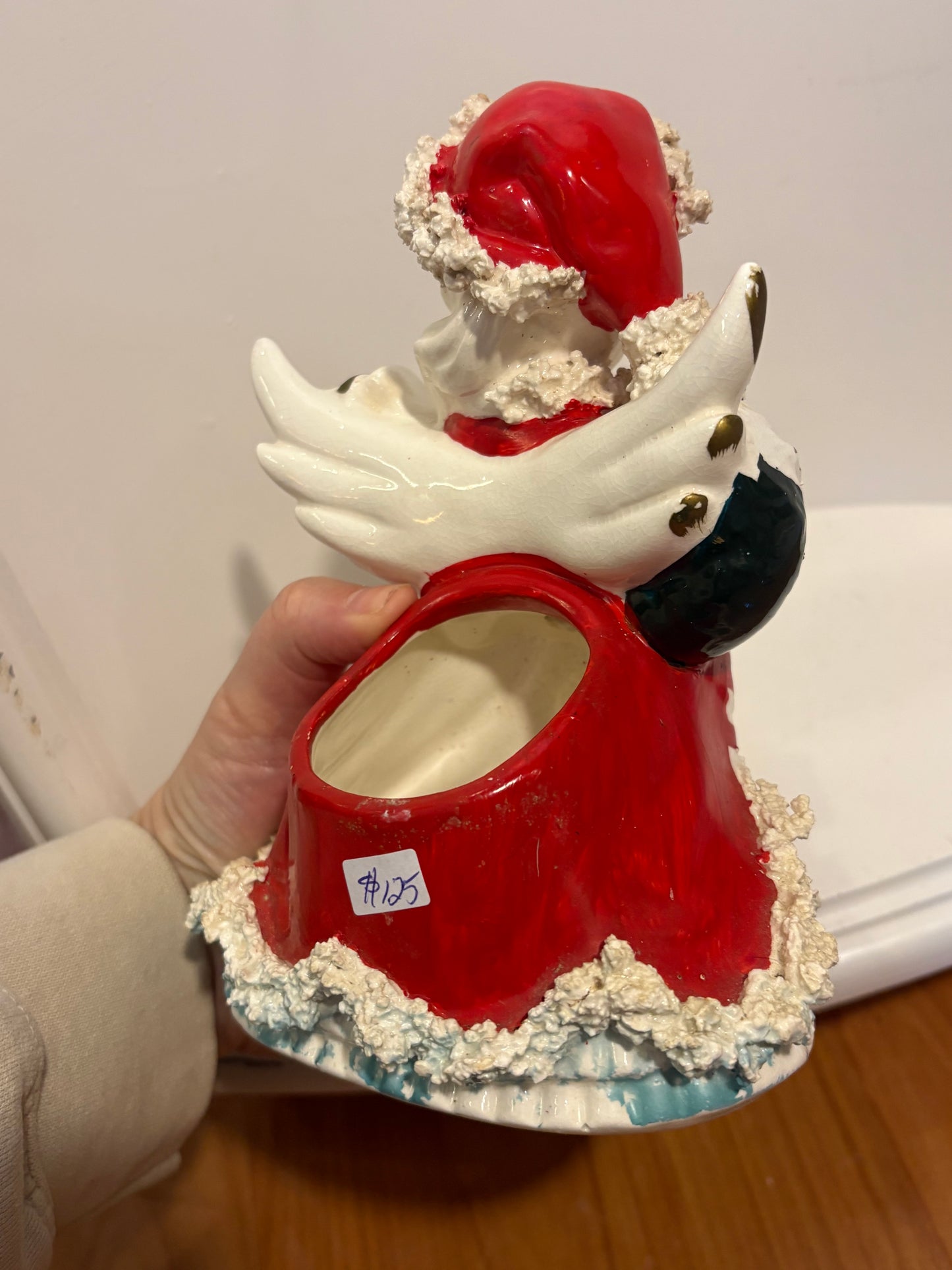 Napco Christmas Shopping Girl Planter- candy cane and gifts