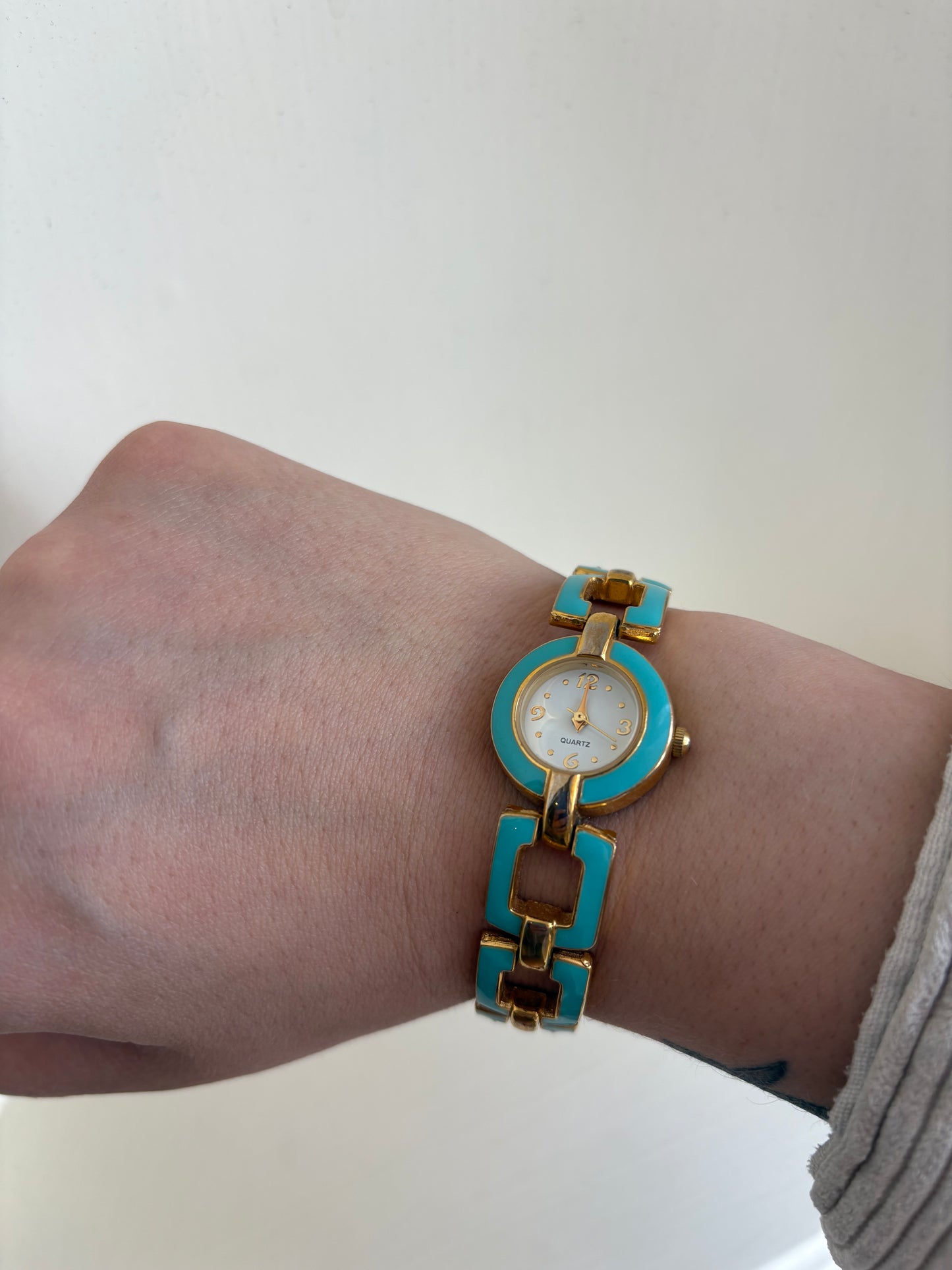 Teal Blue & Gold Link Watch