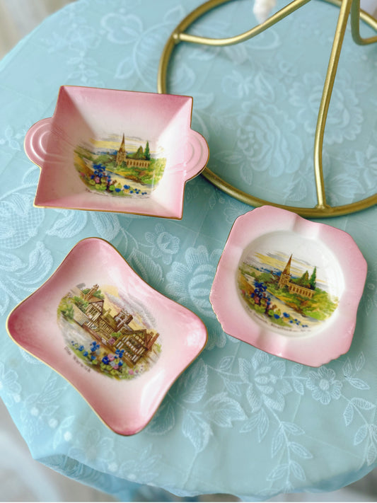 Set of 3 - ashtray and trinket dishes - Royal Winton - the church of Straford on Avon