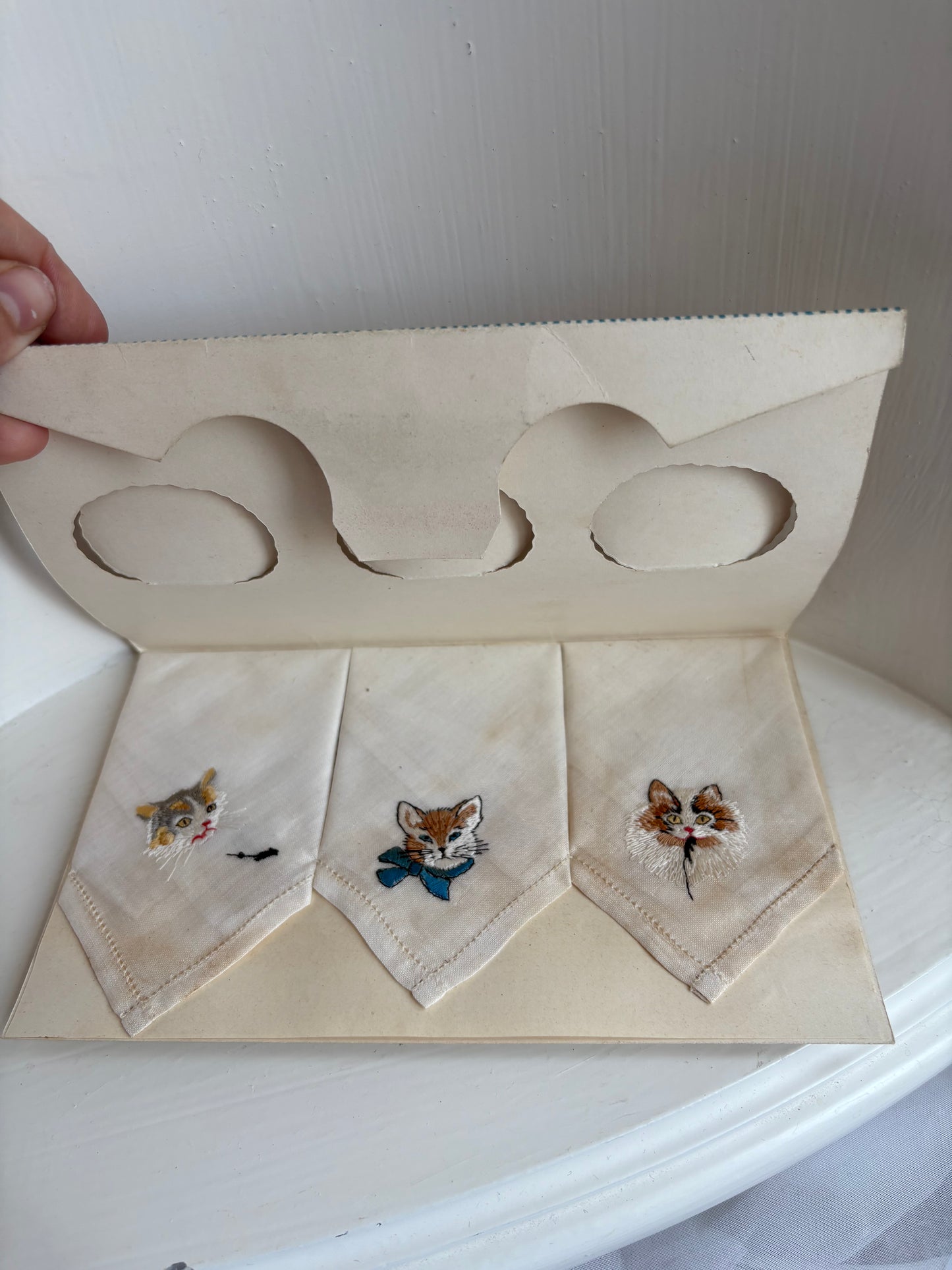 Cats in baskets handkerchief set - made in Austria