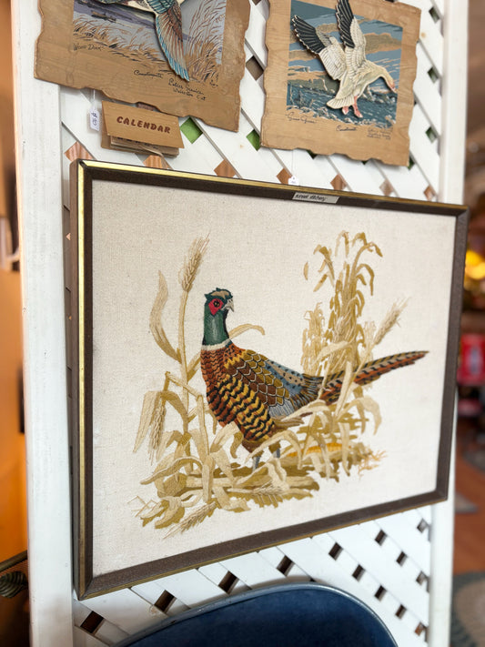 Pheasant Framed Needlework “Sunset Stitchery”