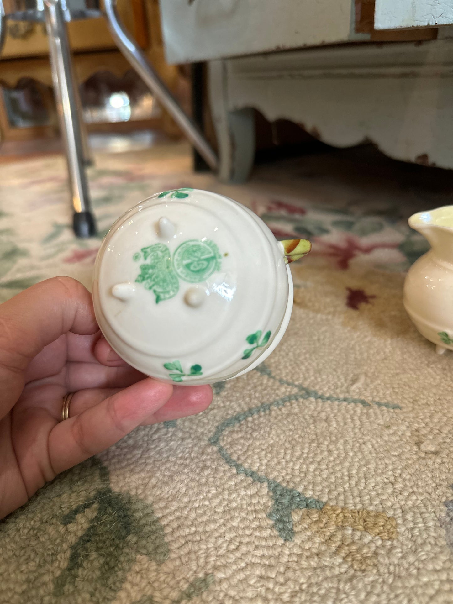 Belleek Shammrock - 3 legged Creamer & Sugar Set