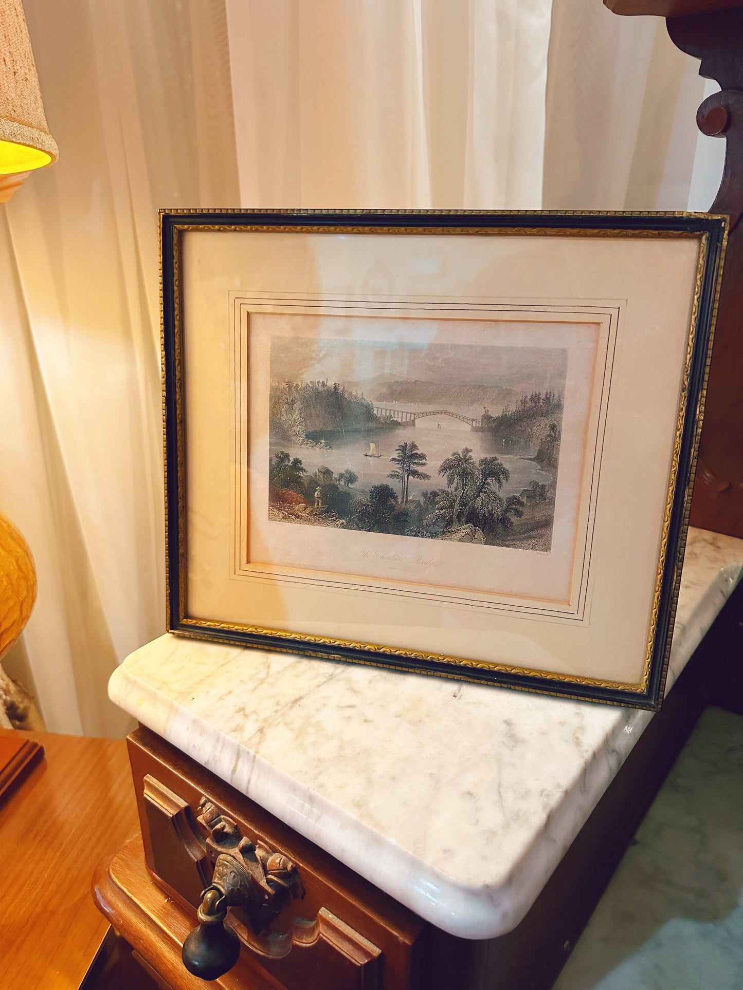 Framed vintage print The Chadiere Bridge near Quebec (1840)