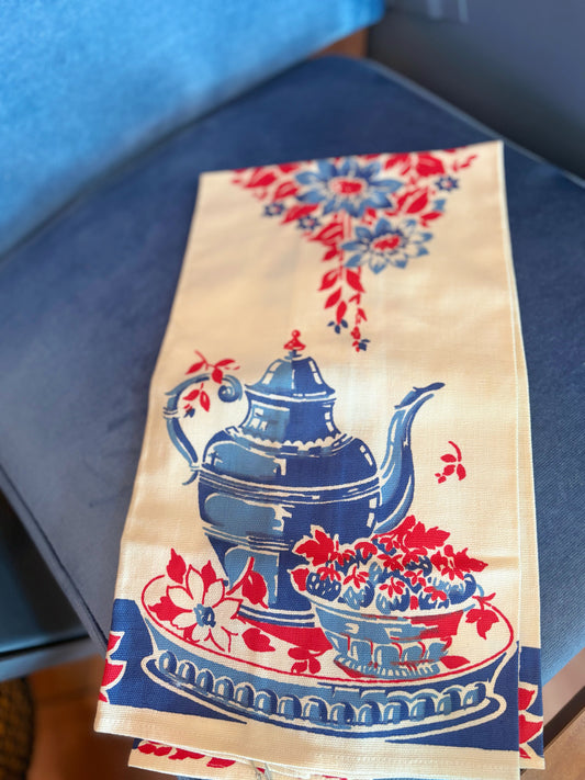 Linen Teapot & florals Tea towel #1