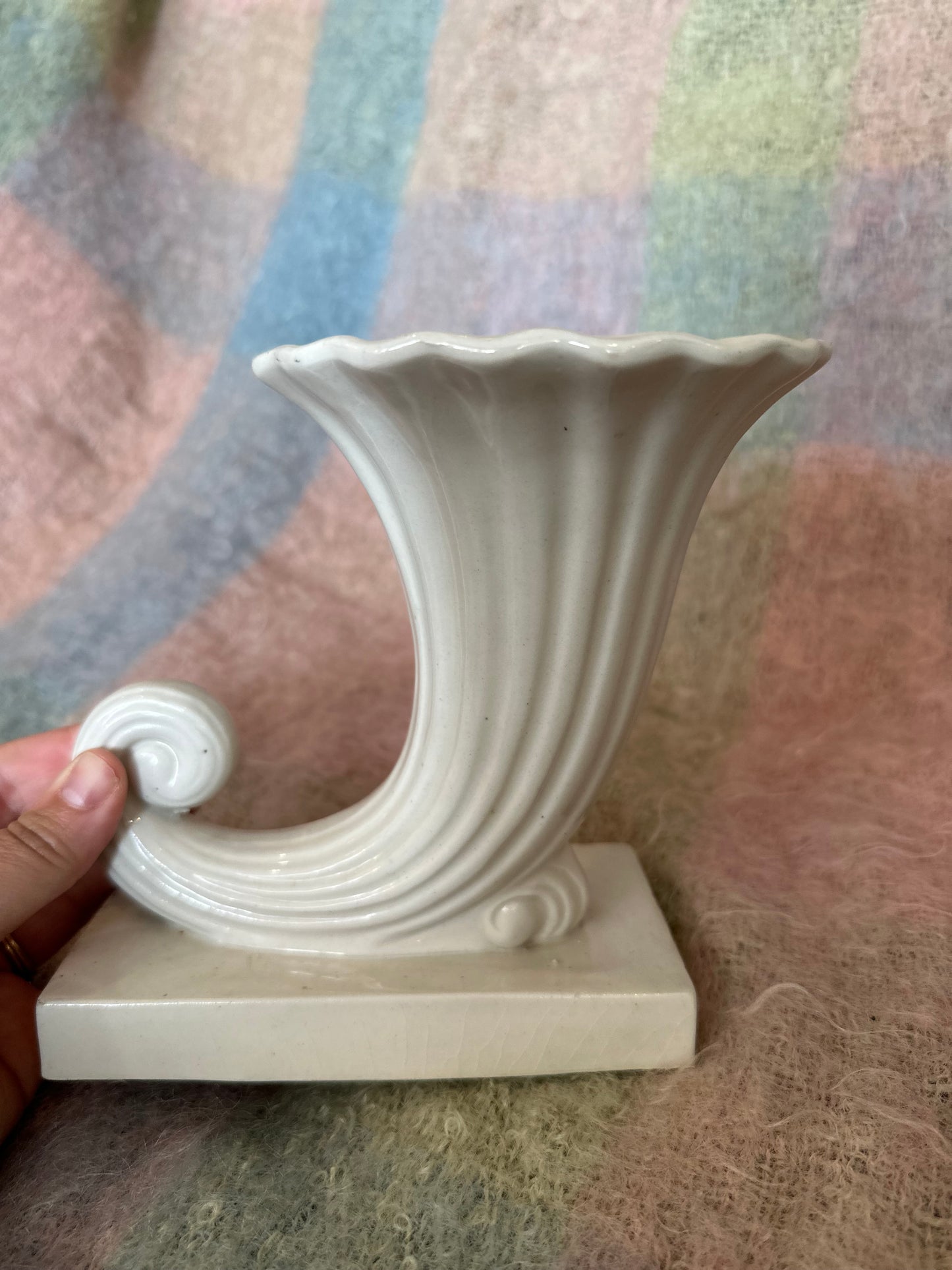 White Cornucopia Vase - made in Japan