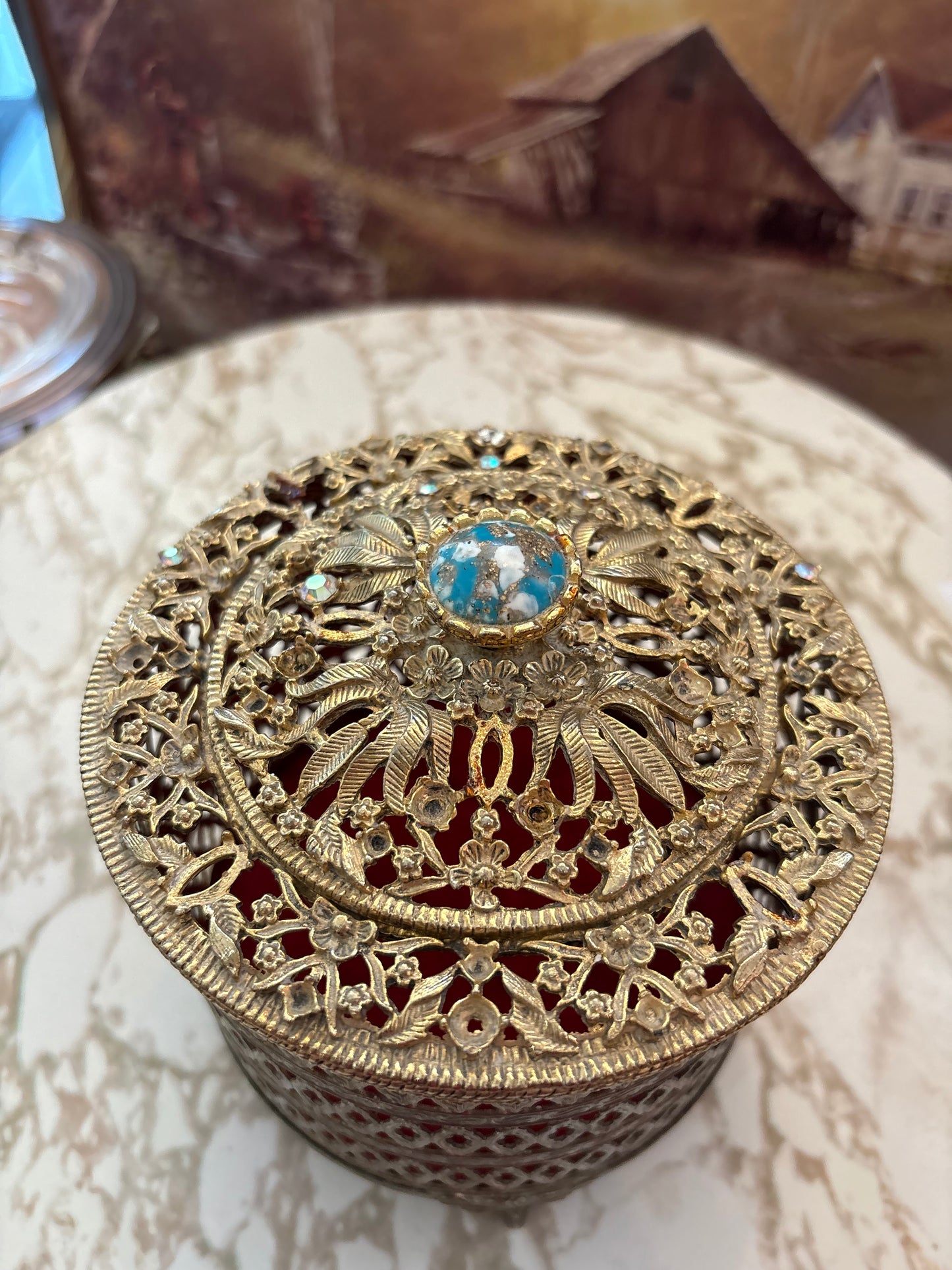 Hollywood Regency large Round trinket dish - missing some gems