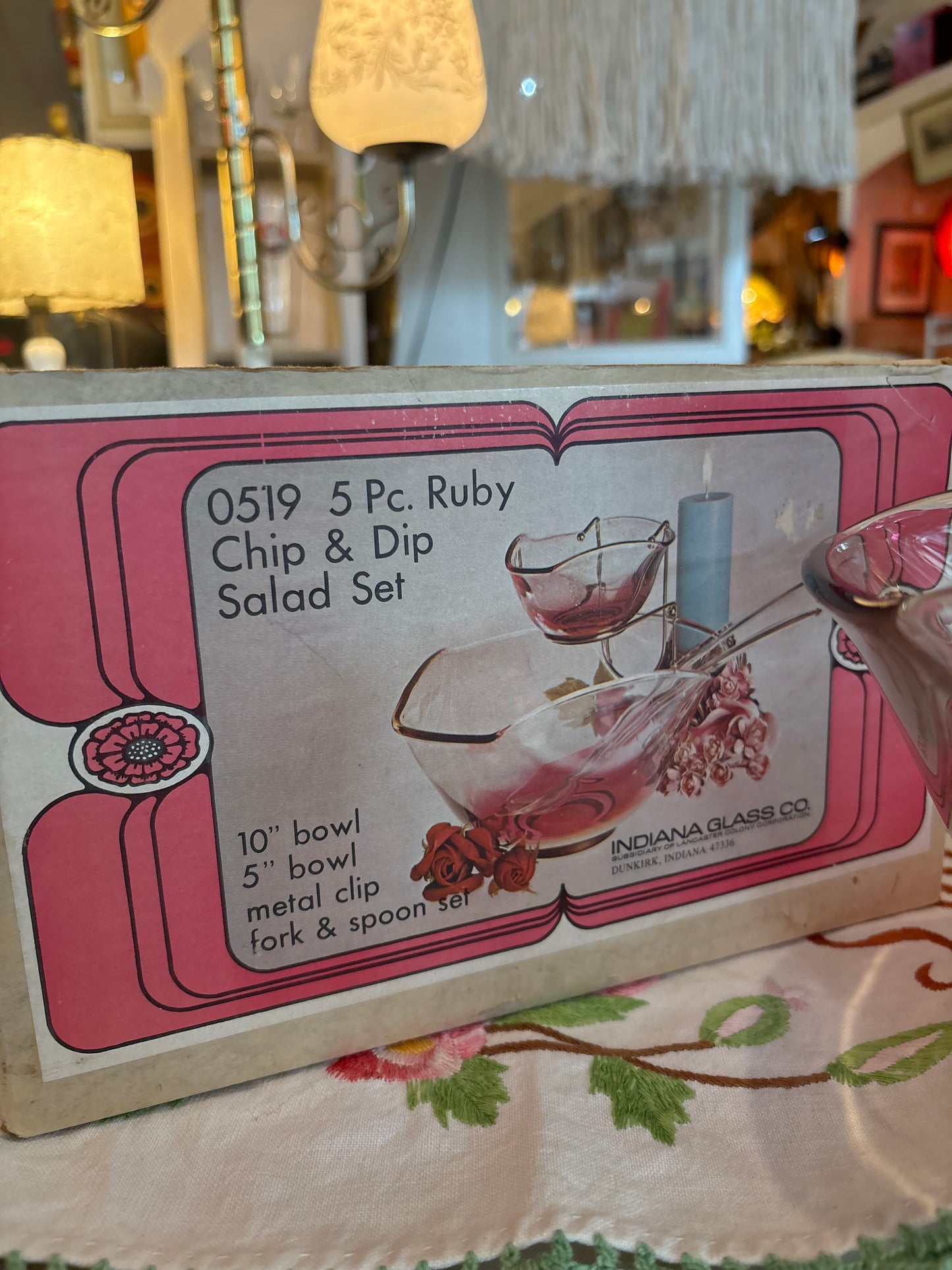 Ruby Indiana Glass Chip & Dip bowl with original box