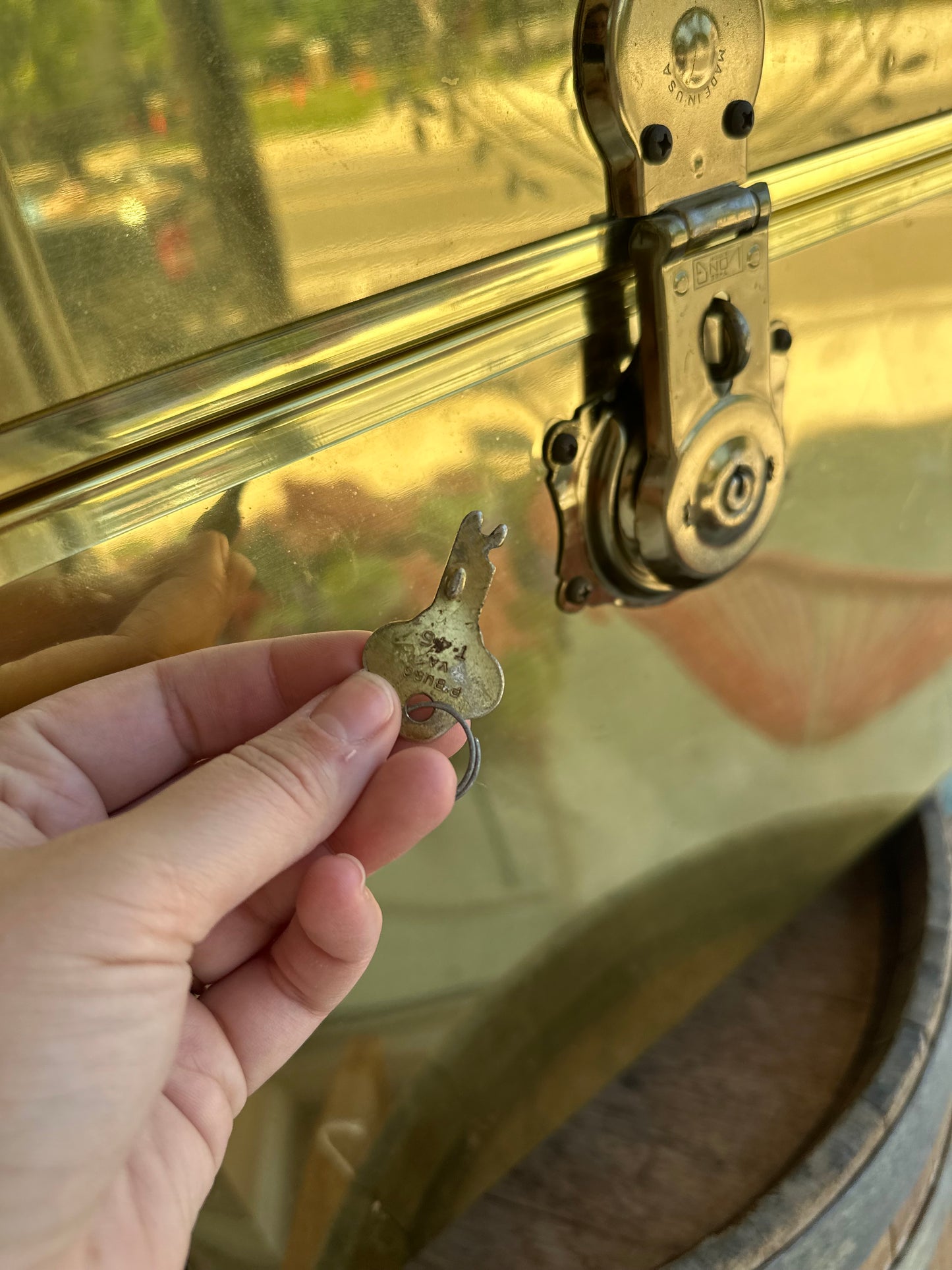 Mid Century brass & cedar chest