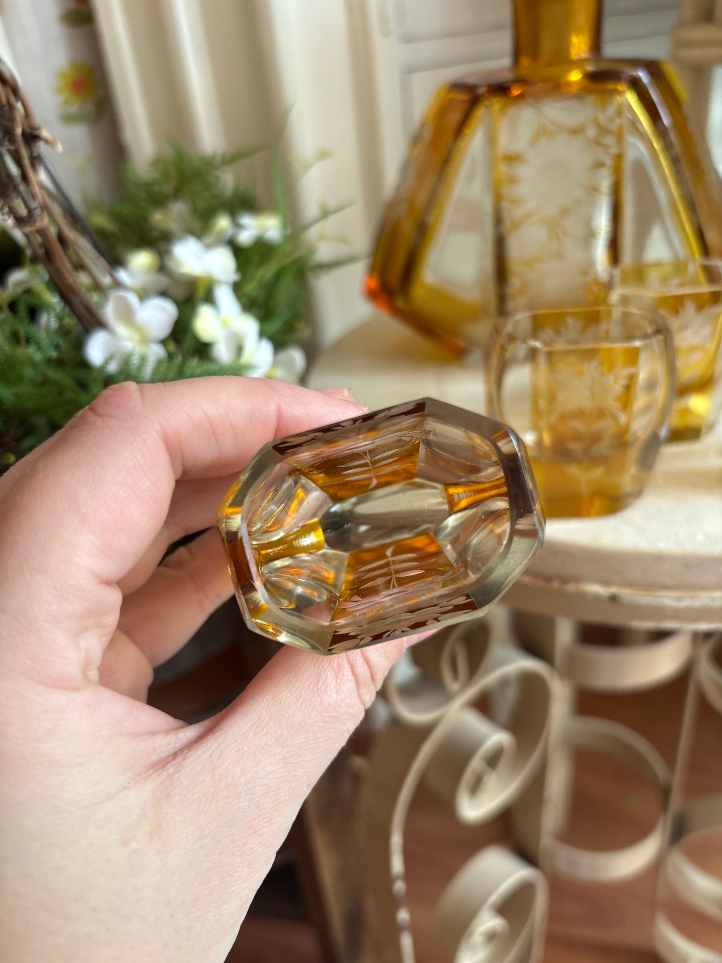 Etched Glass Decanter Set with shot glasses