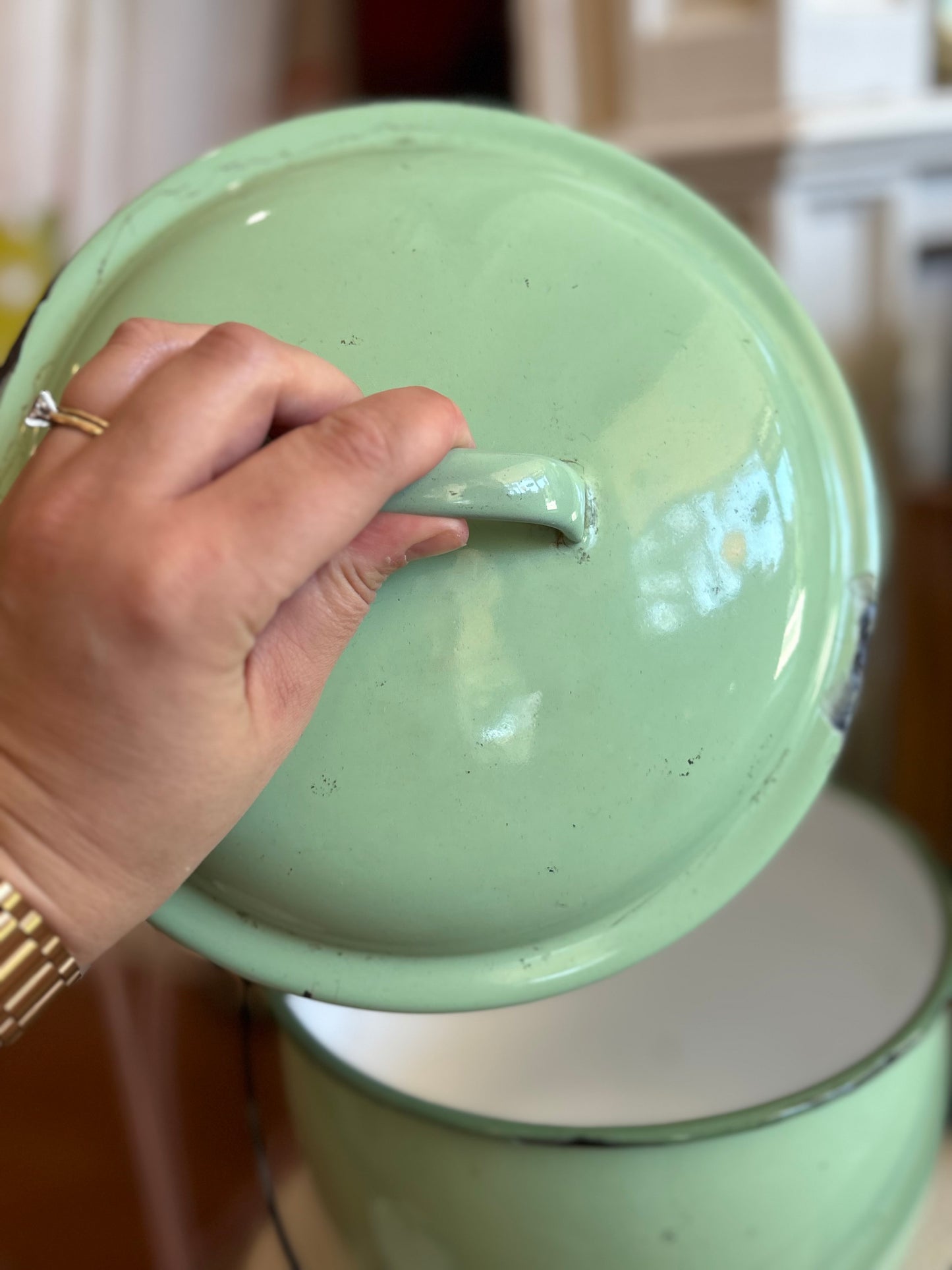 1960s YU-I China Enamelware Pot - Green