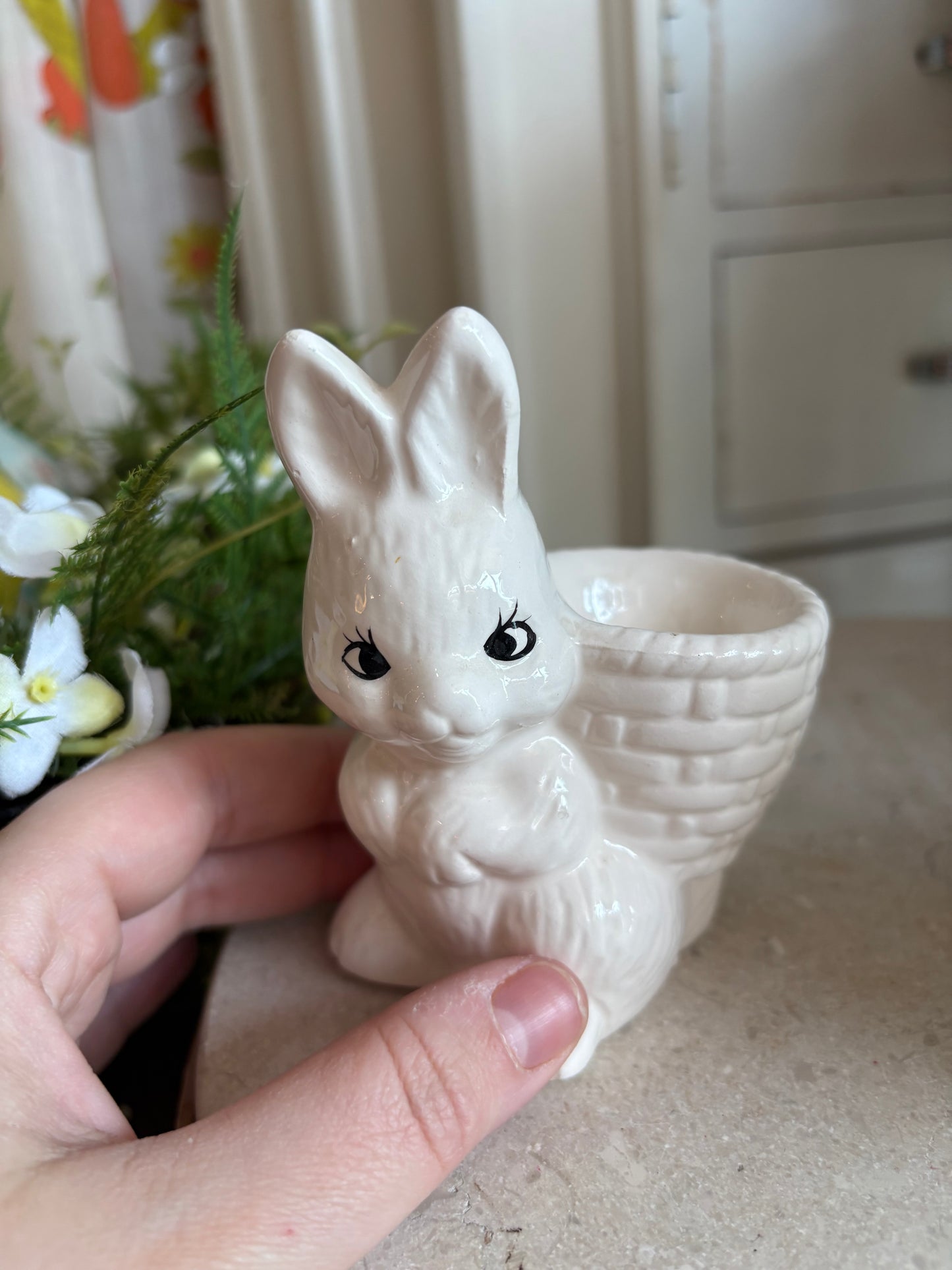 White ceramic bunny egg cup