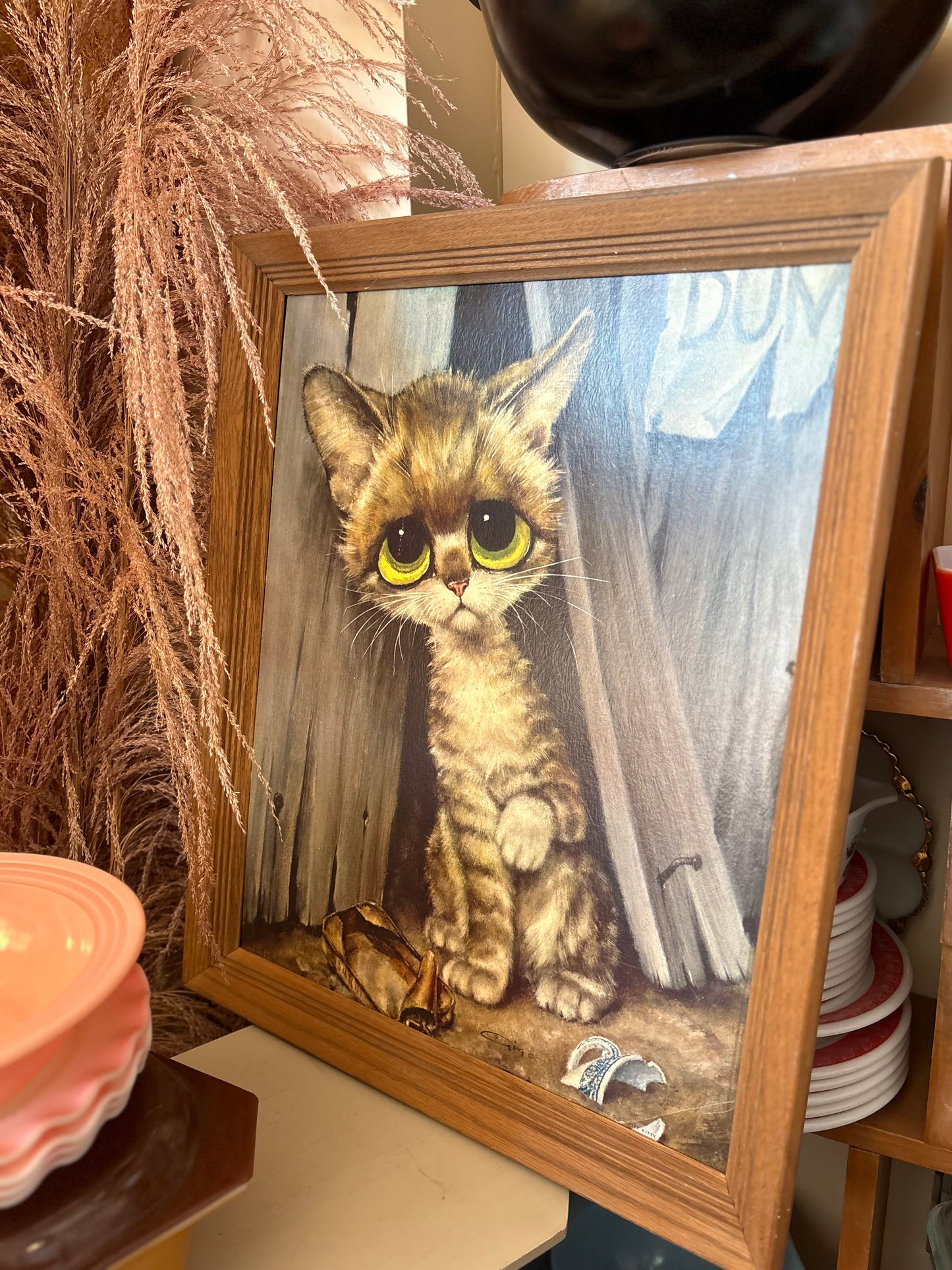 Big Eyes framed cat poster board
