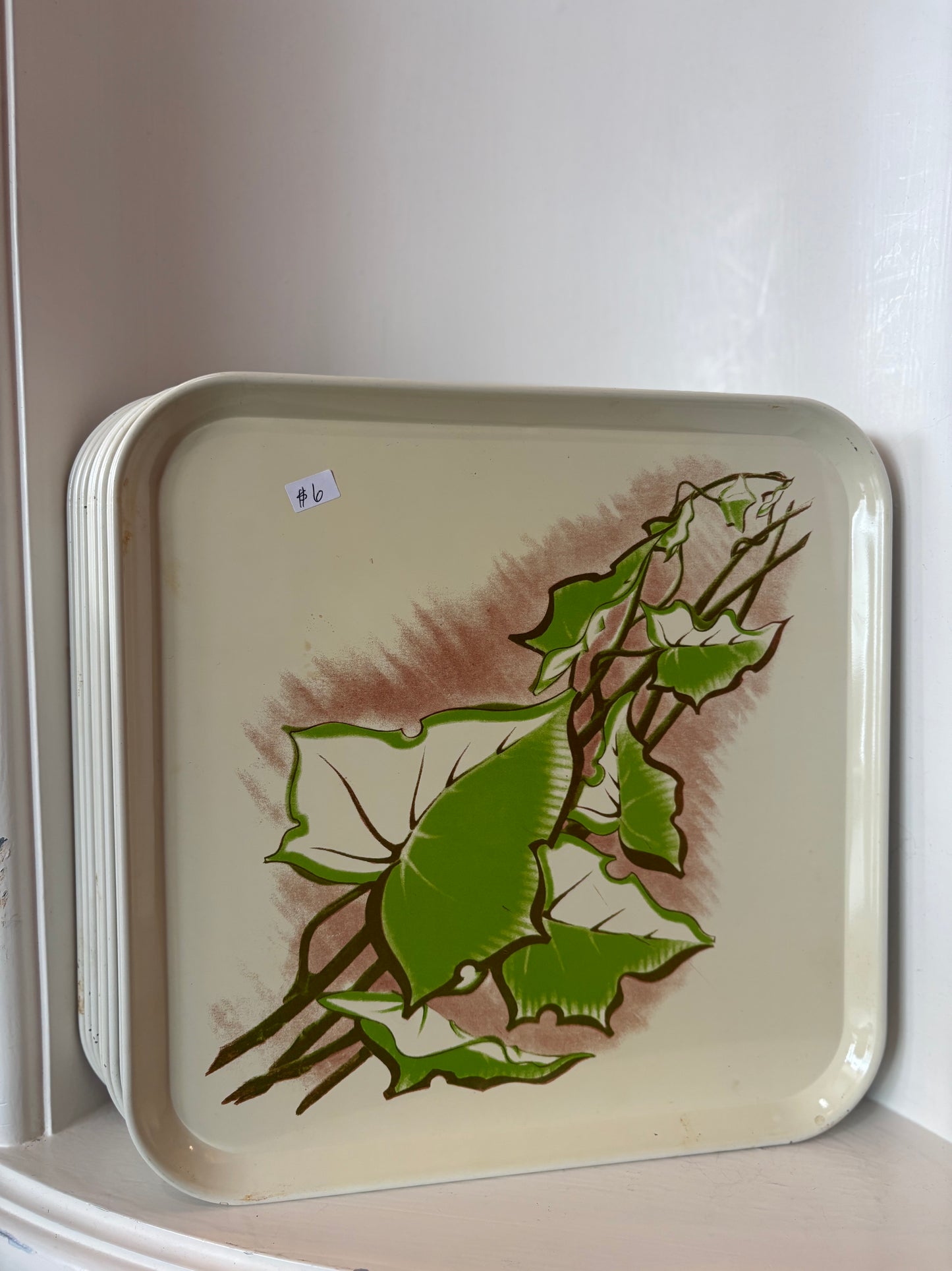 Square tin trays with leaf picture