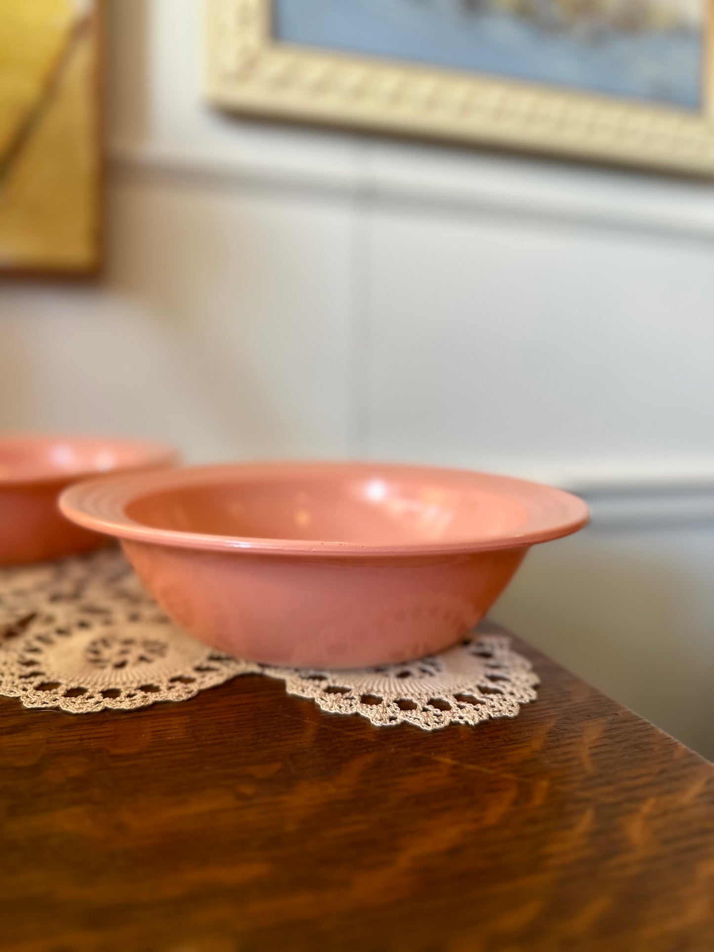 Hazel Atlas pink/ salmon coloured bowls