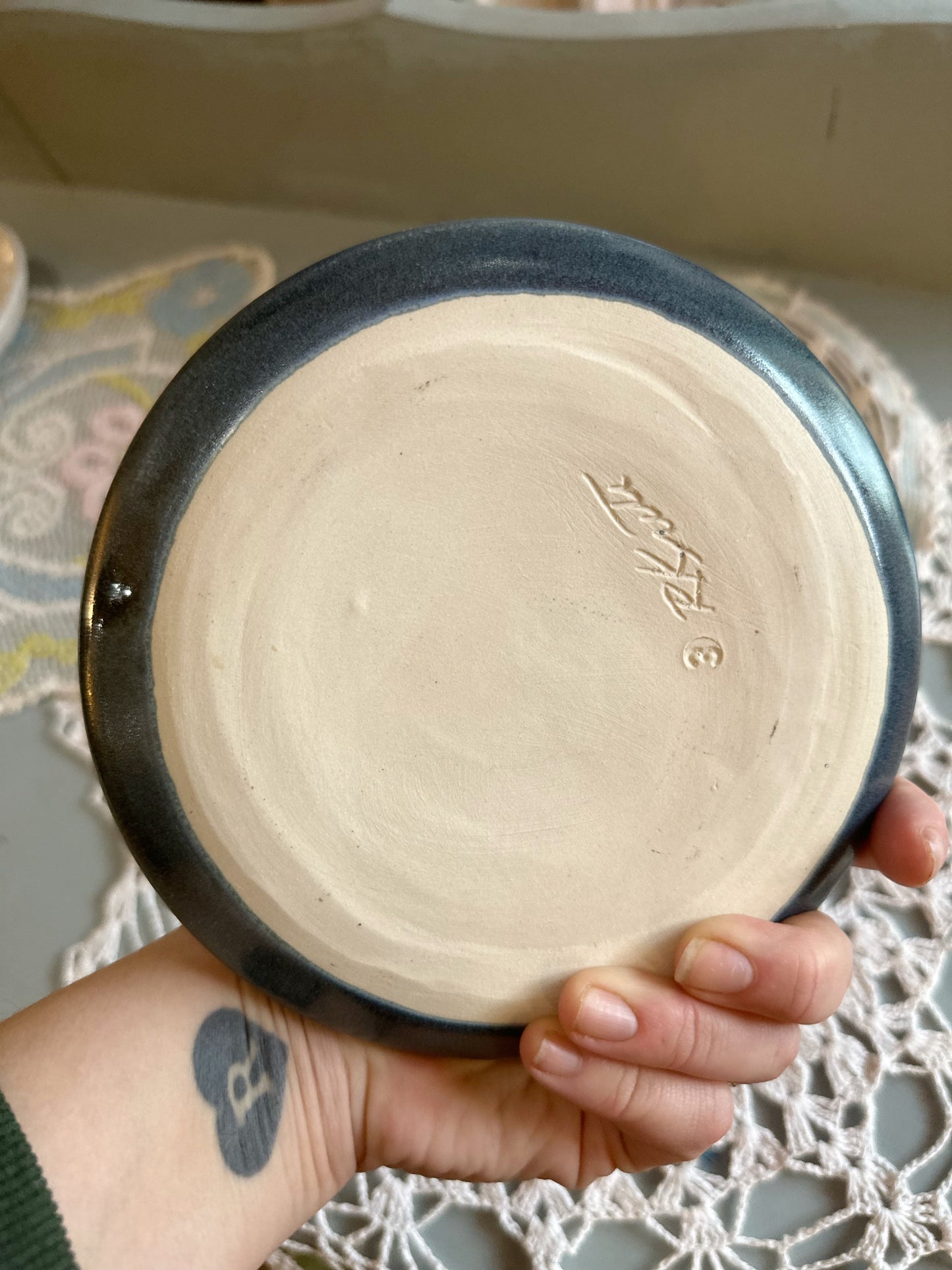 Artisan pottery blue catch all dish