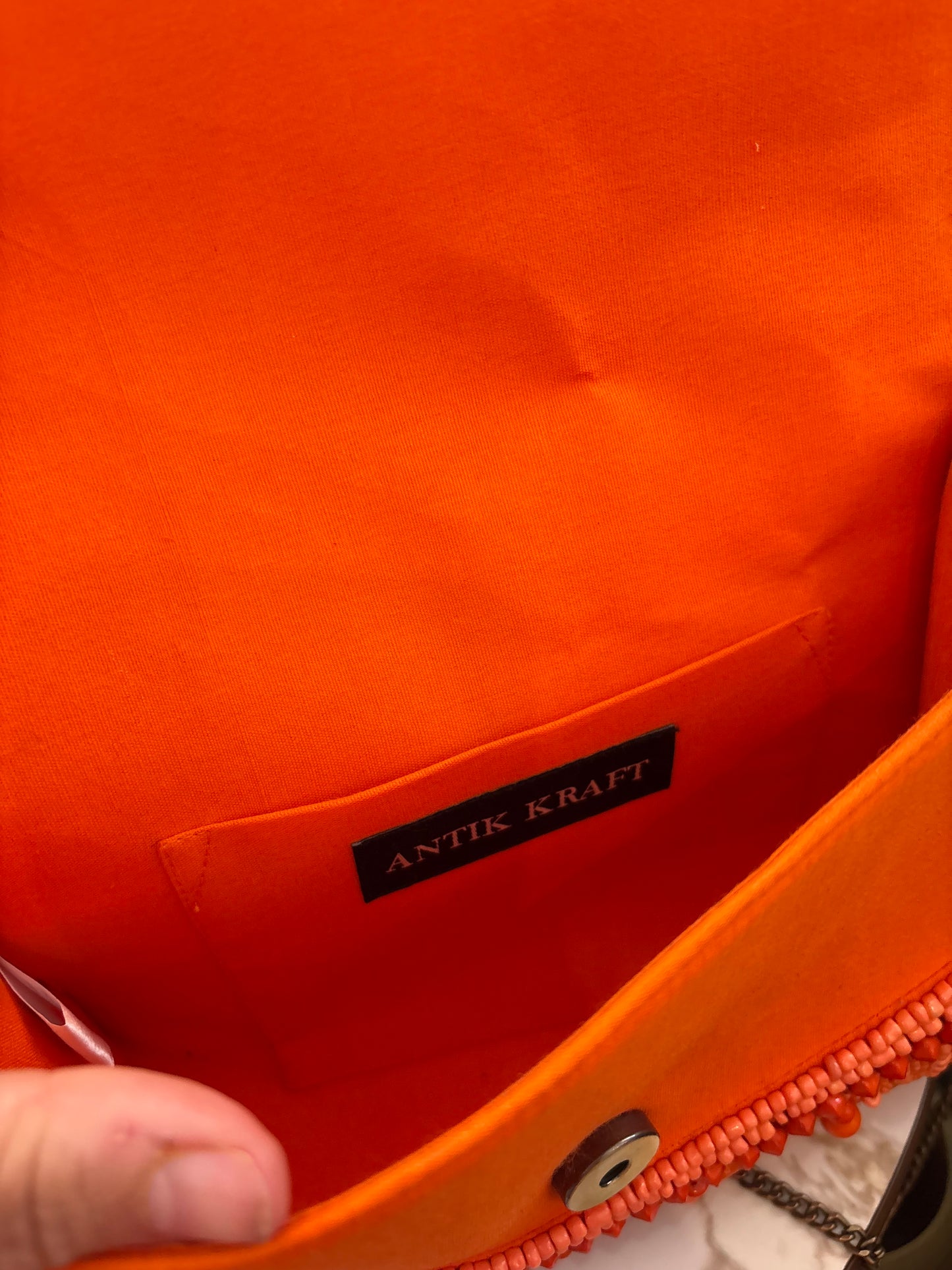 Antik Kraft orange beaded bag