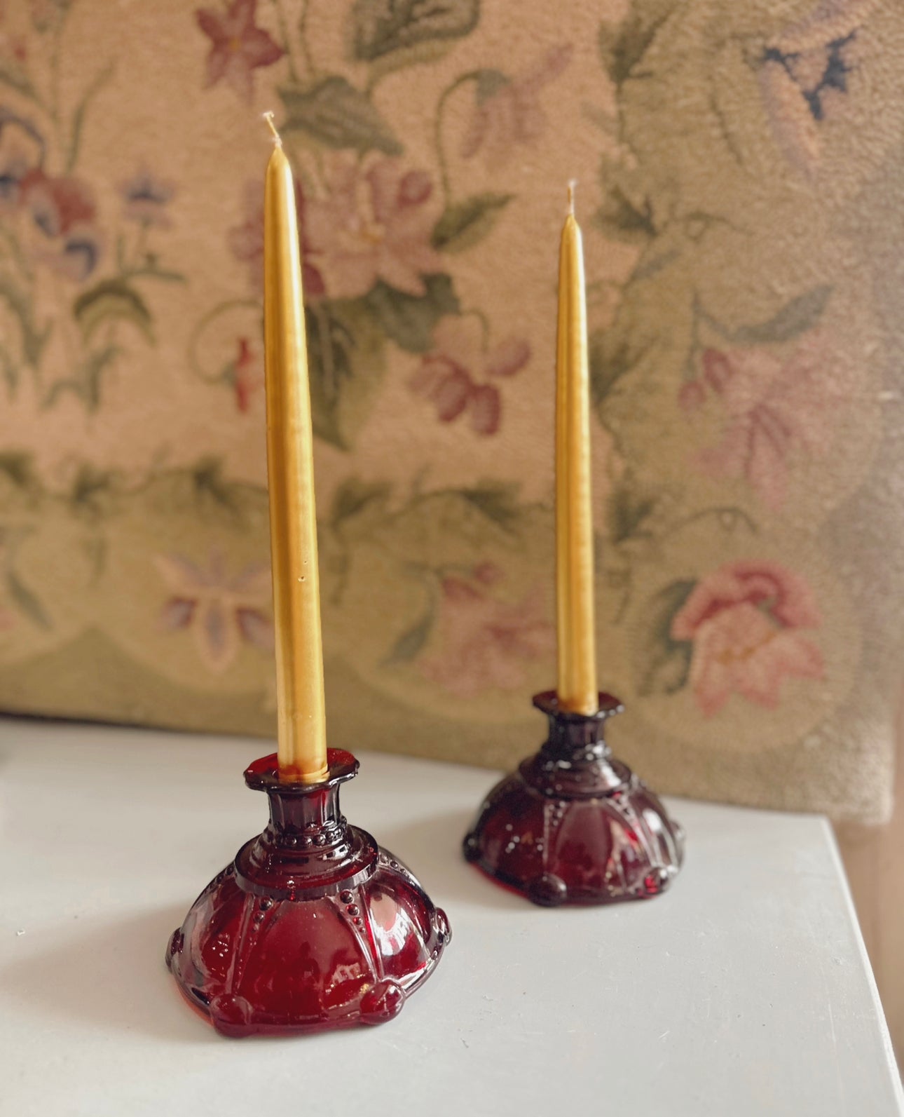 Anchor Hocking ruby red glass Candle Holders