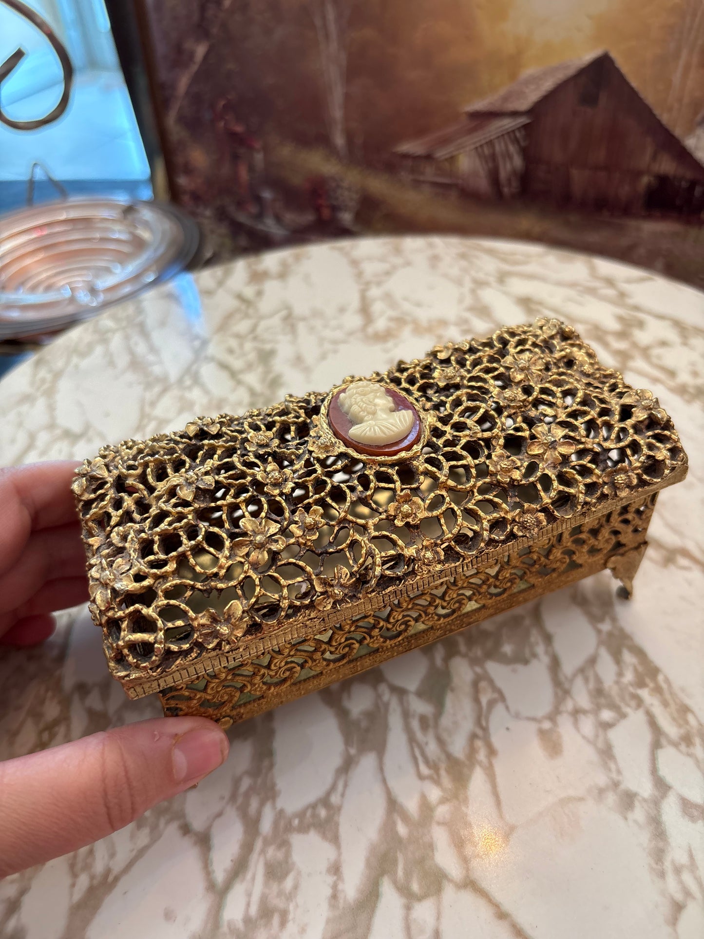 Ormolu Hollywood Regency box with cameo detail