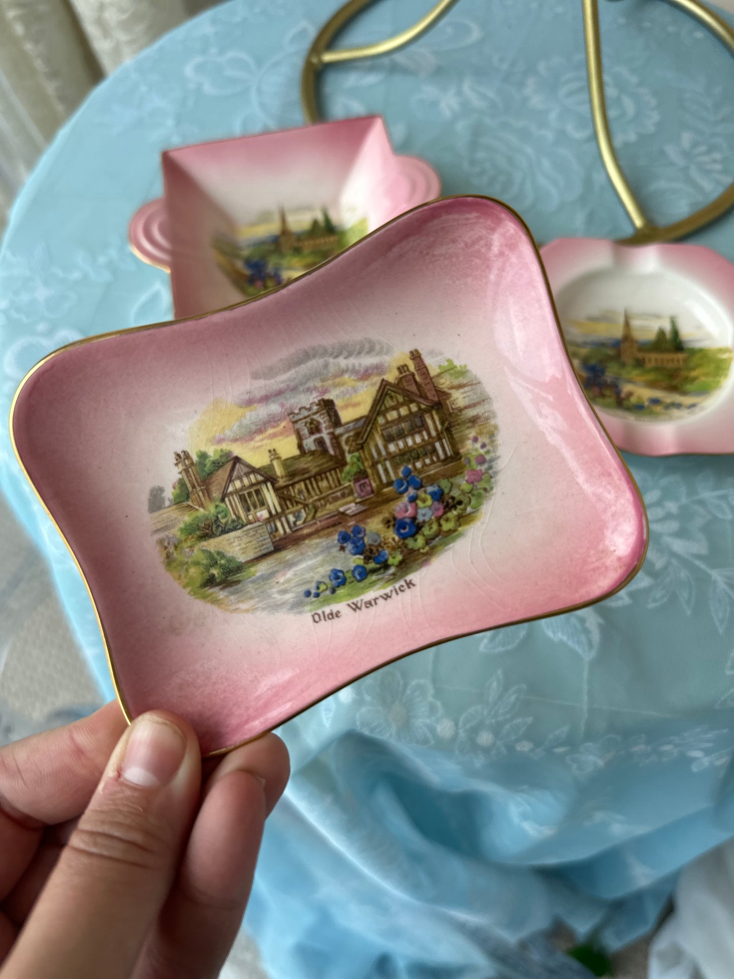 Set of 3 - ashtray and trinket dishes - Royal Winton - the church of Straford on Avon