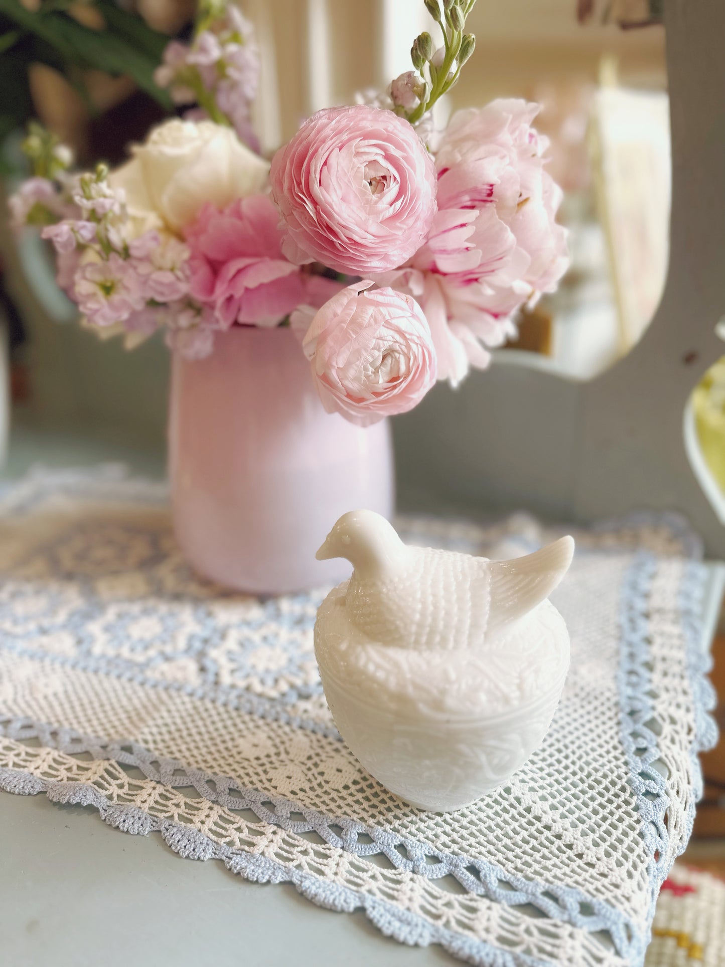 Avon milk glass hen dish