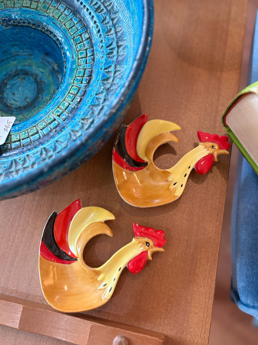 Holt Howard Rooster Trays - spoon rest, teabag rest