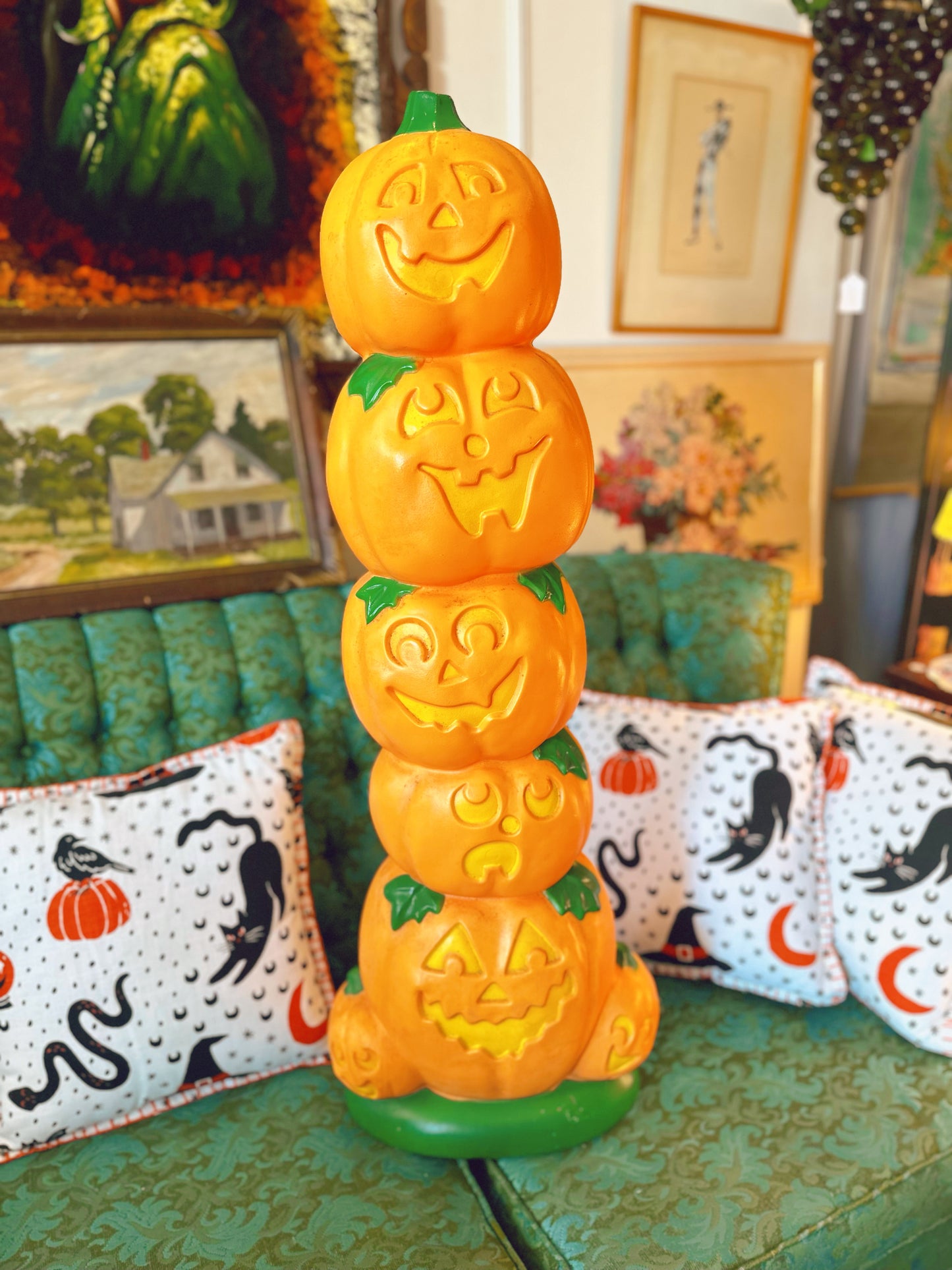 Tall stacked pumpkins vintage blow mold