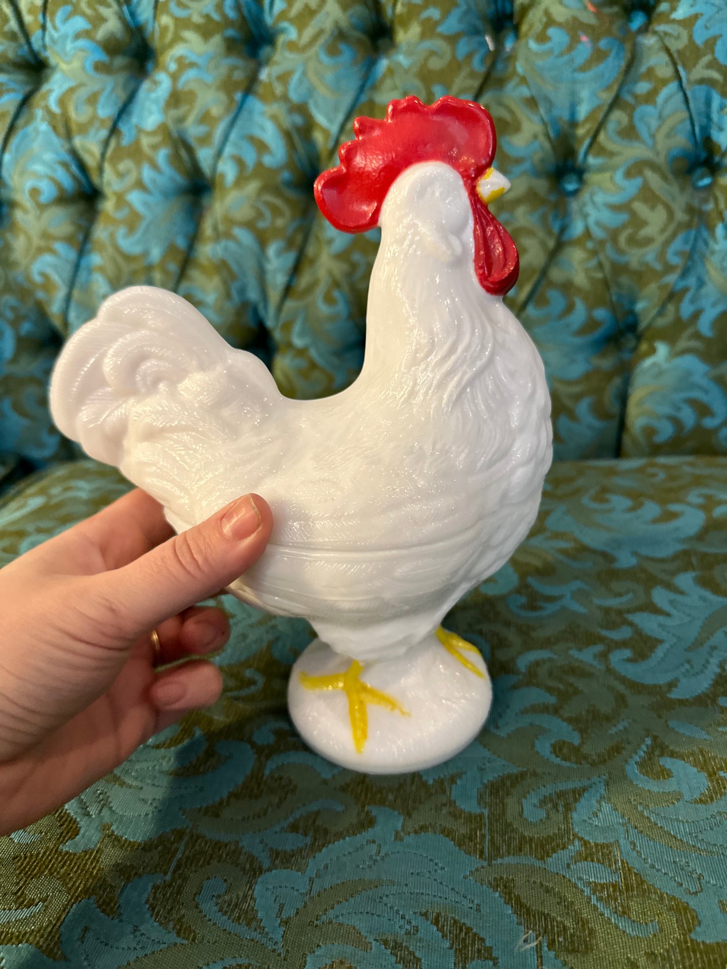 1950s Westmoreland milk glass rooster dish