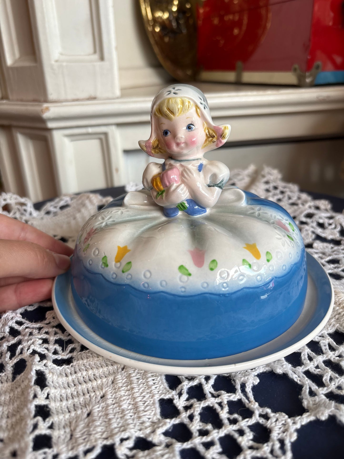 Rare Lefton 1950s Dutch Girl Butter Dish - made in Japan