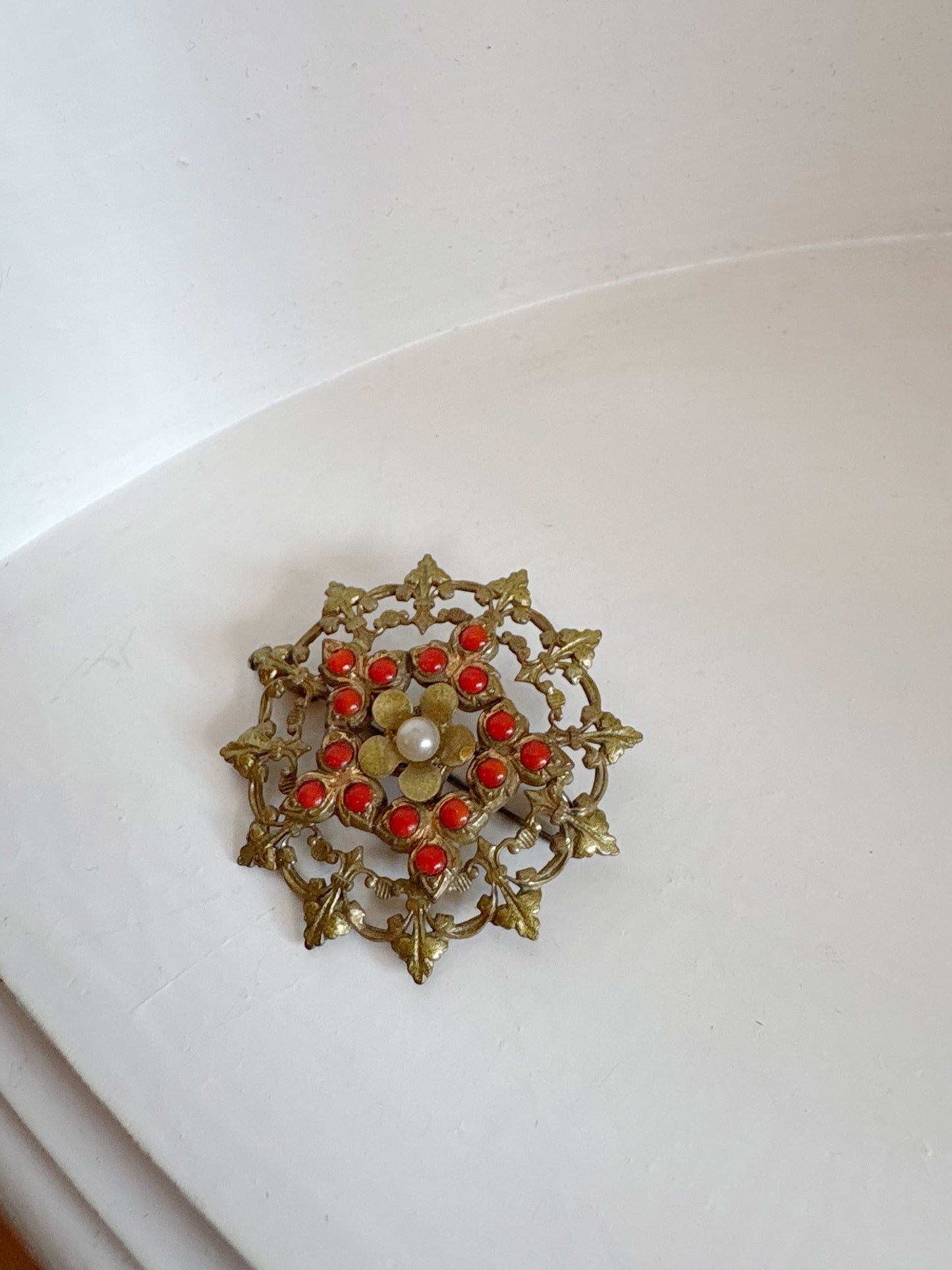 Brooch #24 - gold & orange medallion