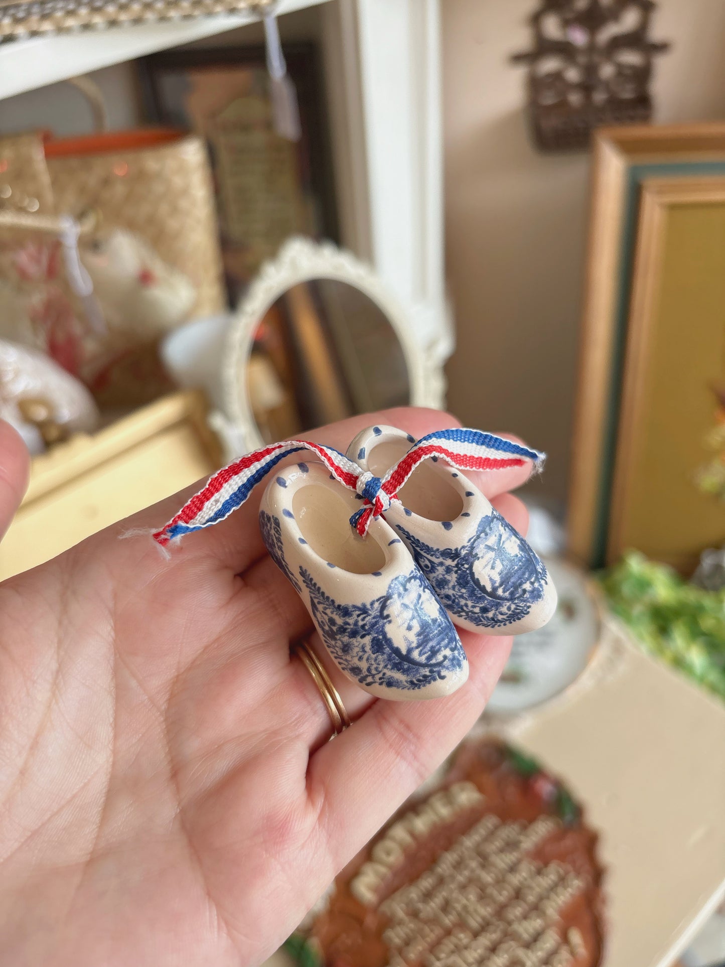Handmade Holland Delft blue  miniature clogs