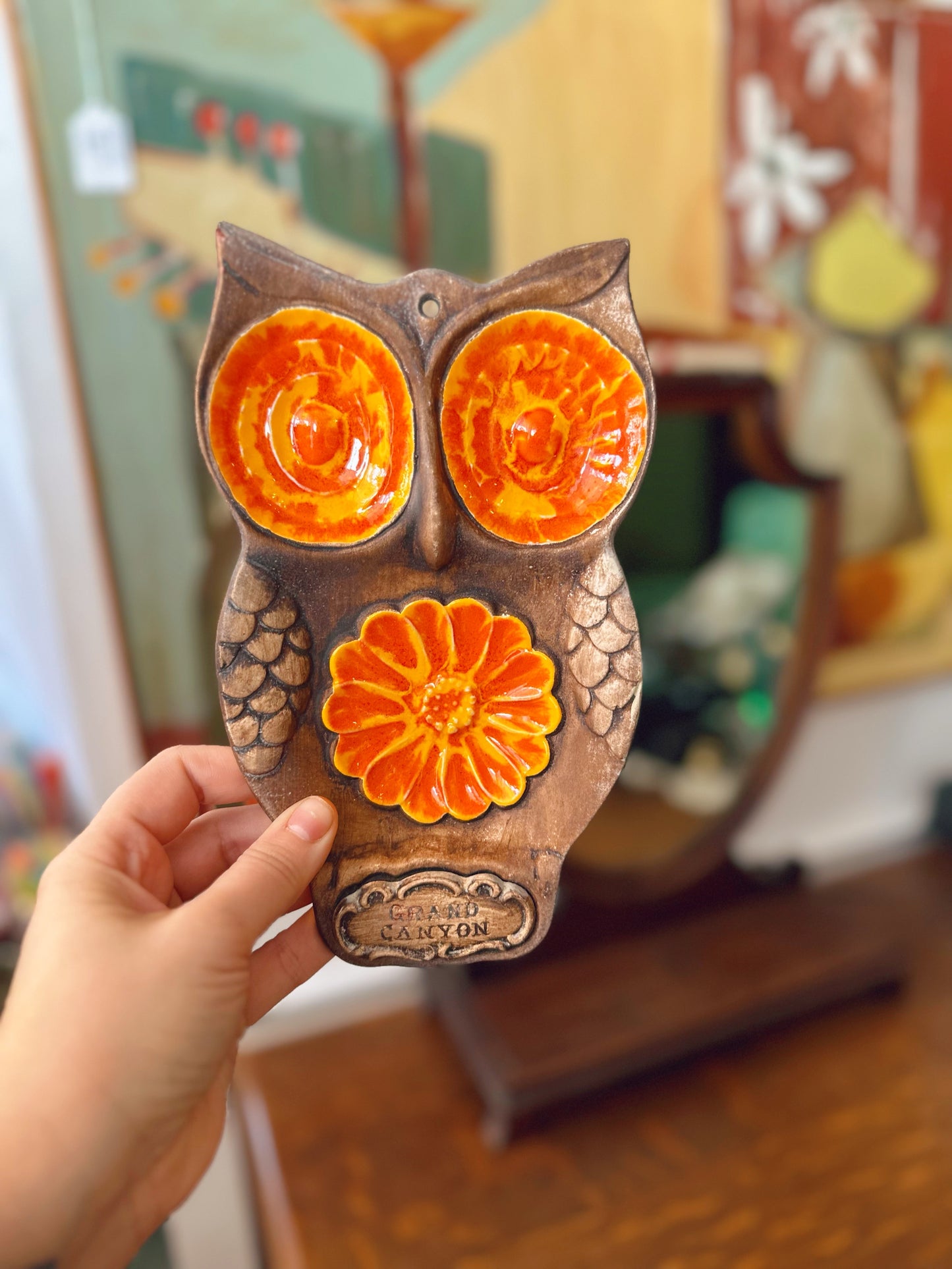 Grand Canyon ceramic hanging owl decor