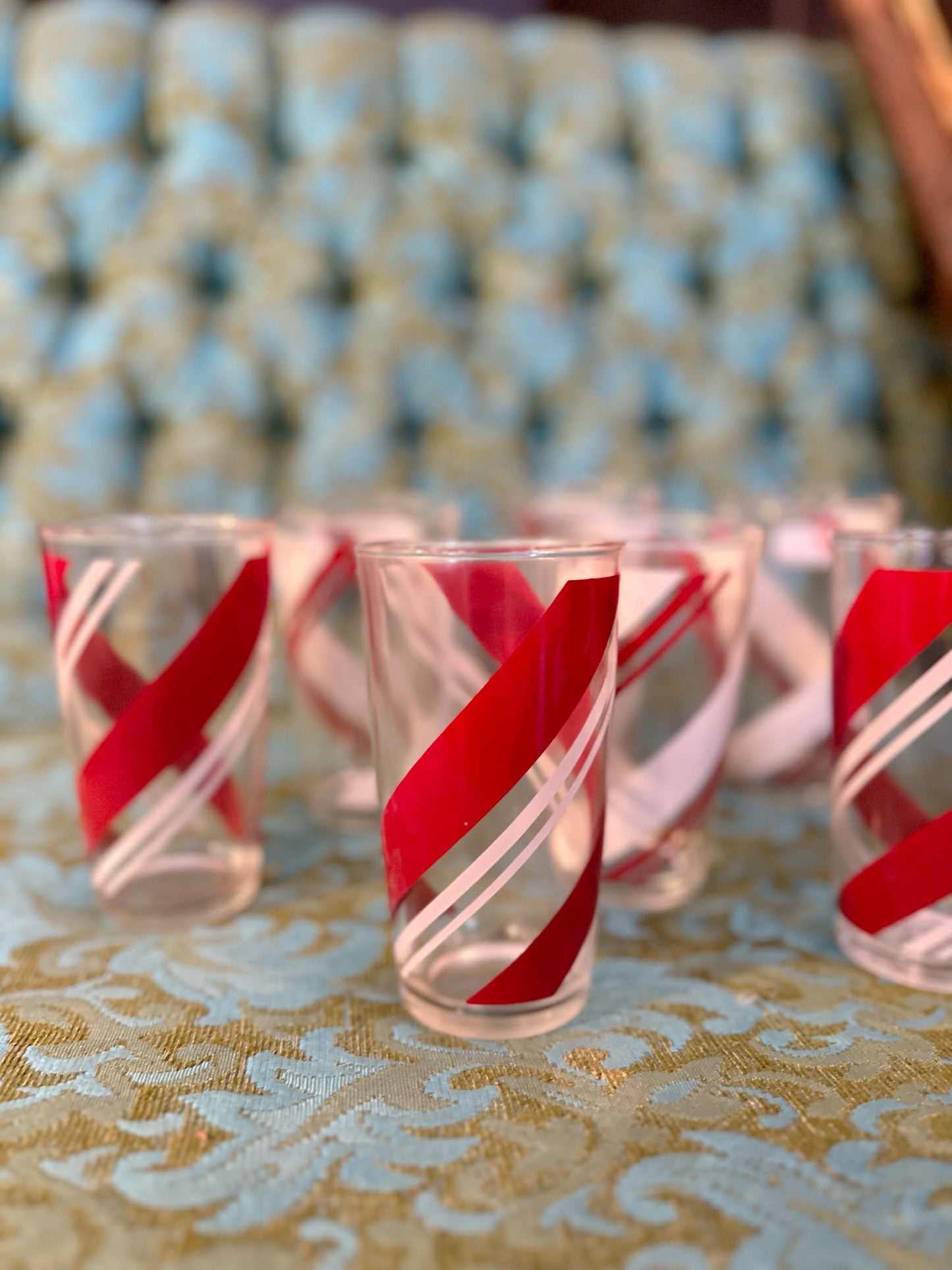 Set of 8 white and red striped cups