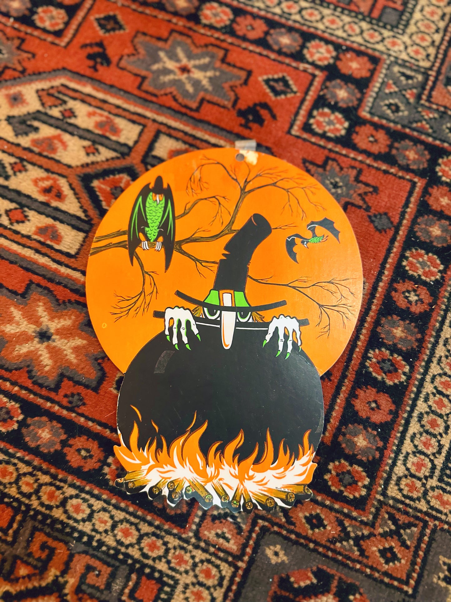 Vintage witch with cauldron cutout