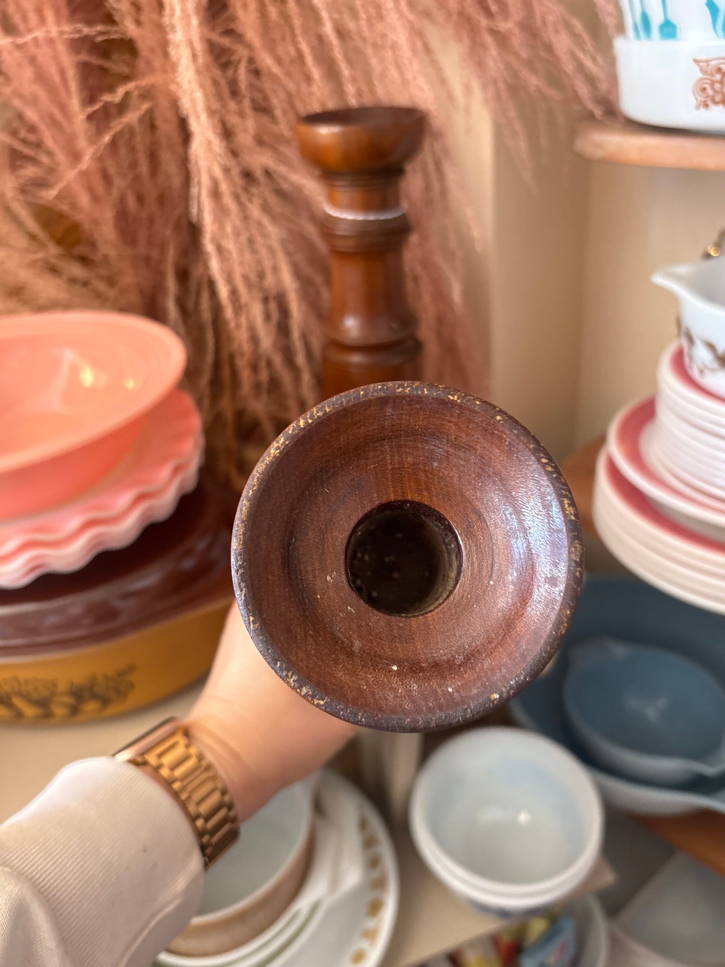 Pair of Large handmade wooden candle holders