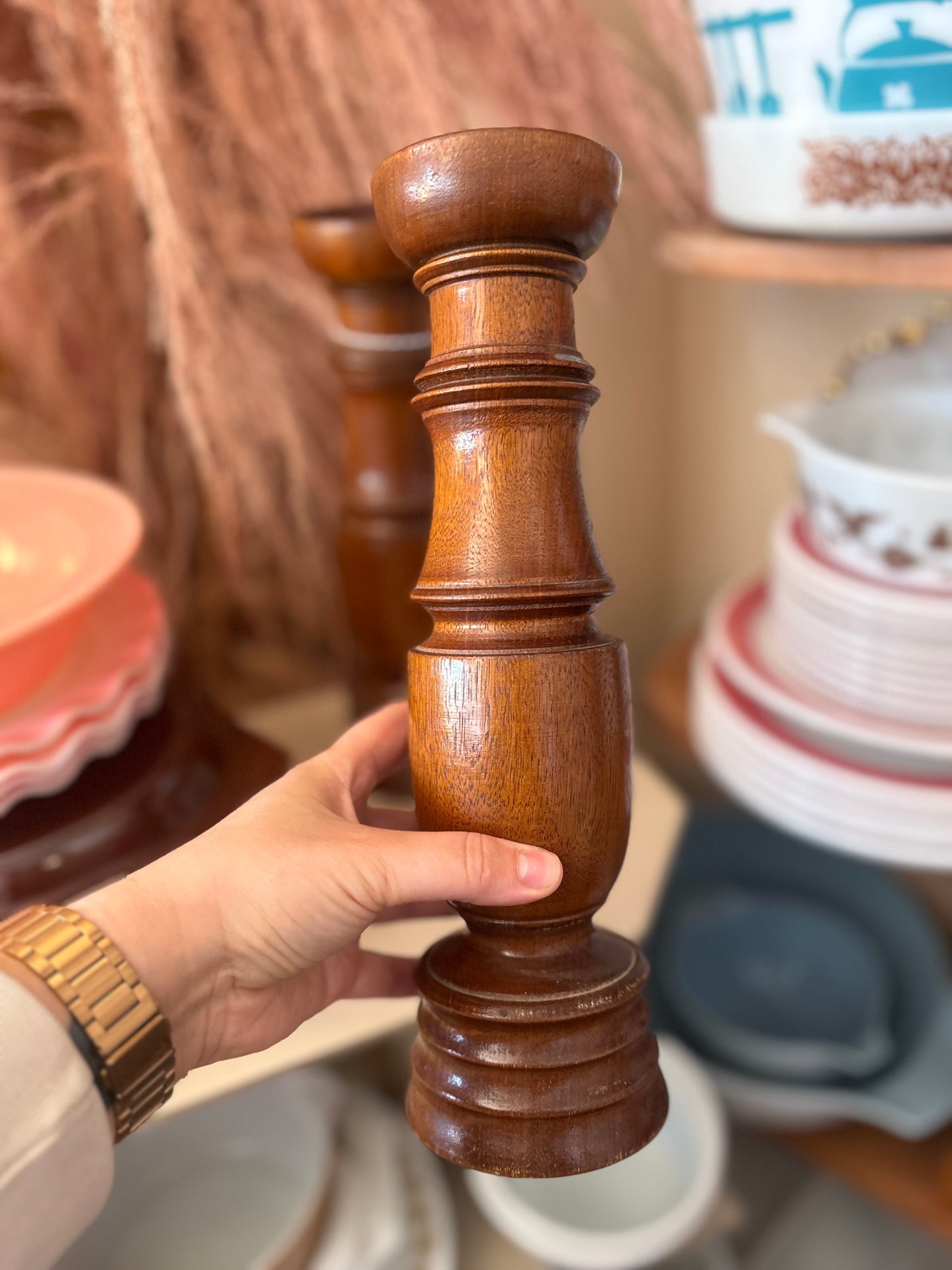 Pair of Large handmade wooden candle holders