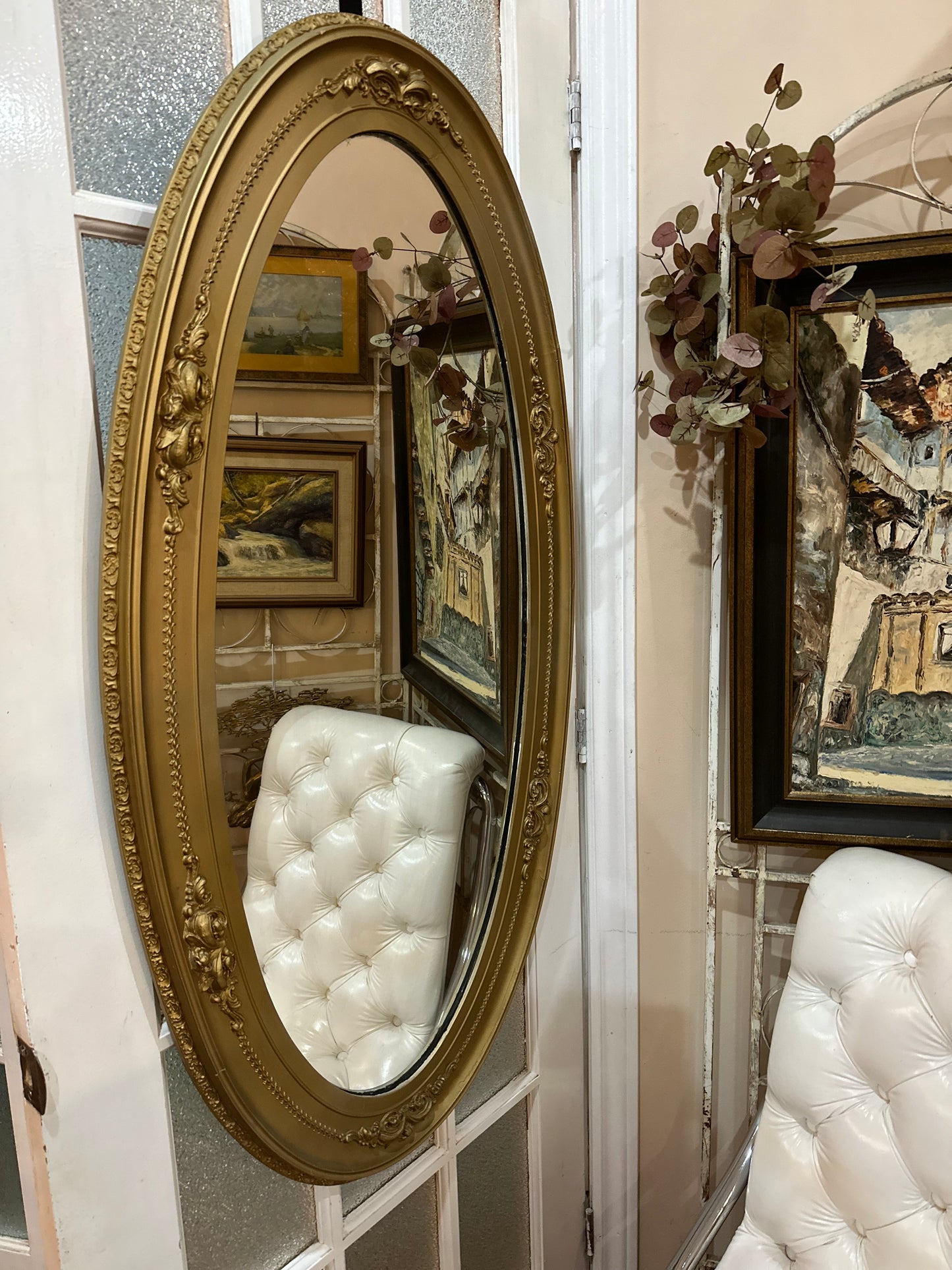 Large full length oval mirror with gold frame