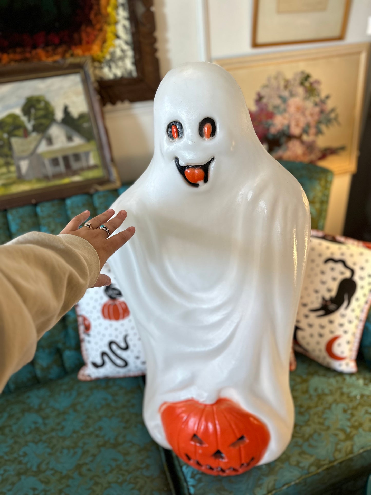 Large ghost vintage blow mold with pumpkin