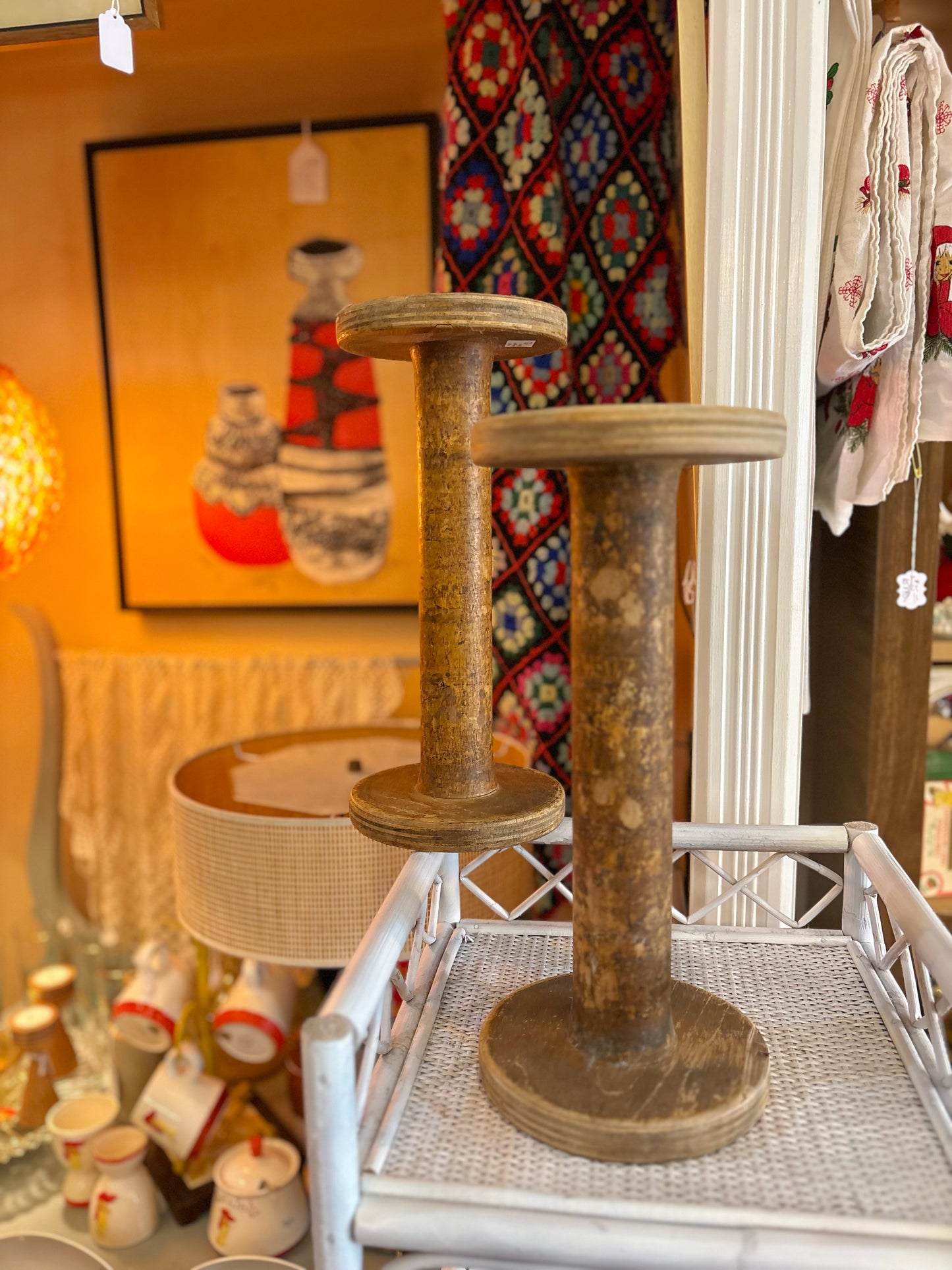 Large wooden spools