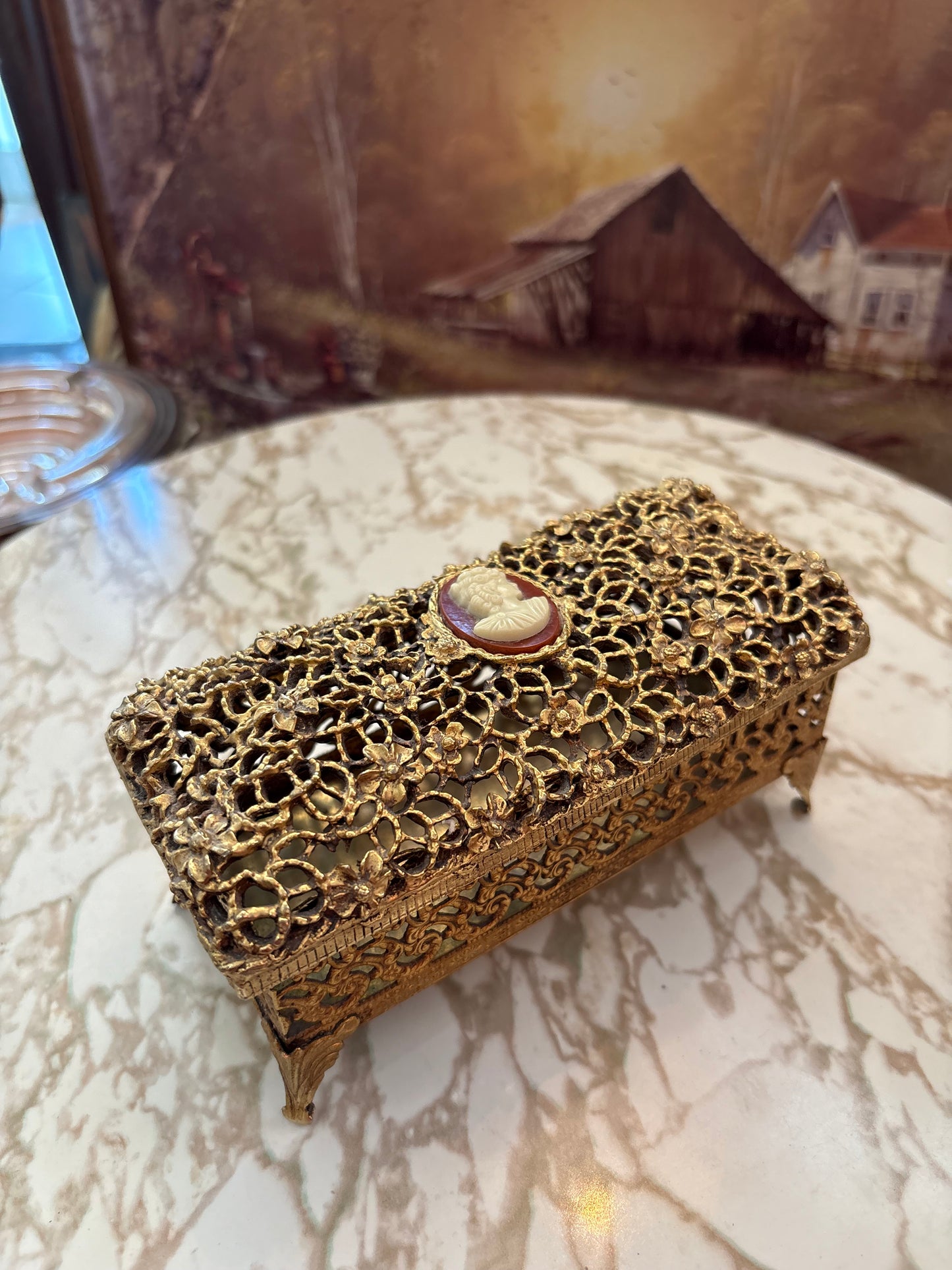 Ormolu Hollywood Regency box with cameo detail