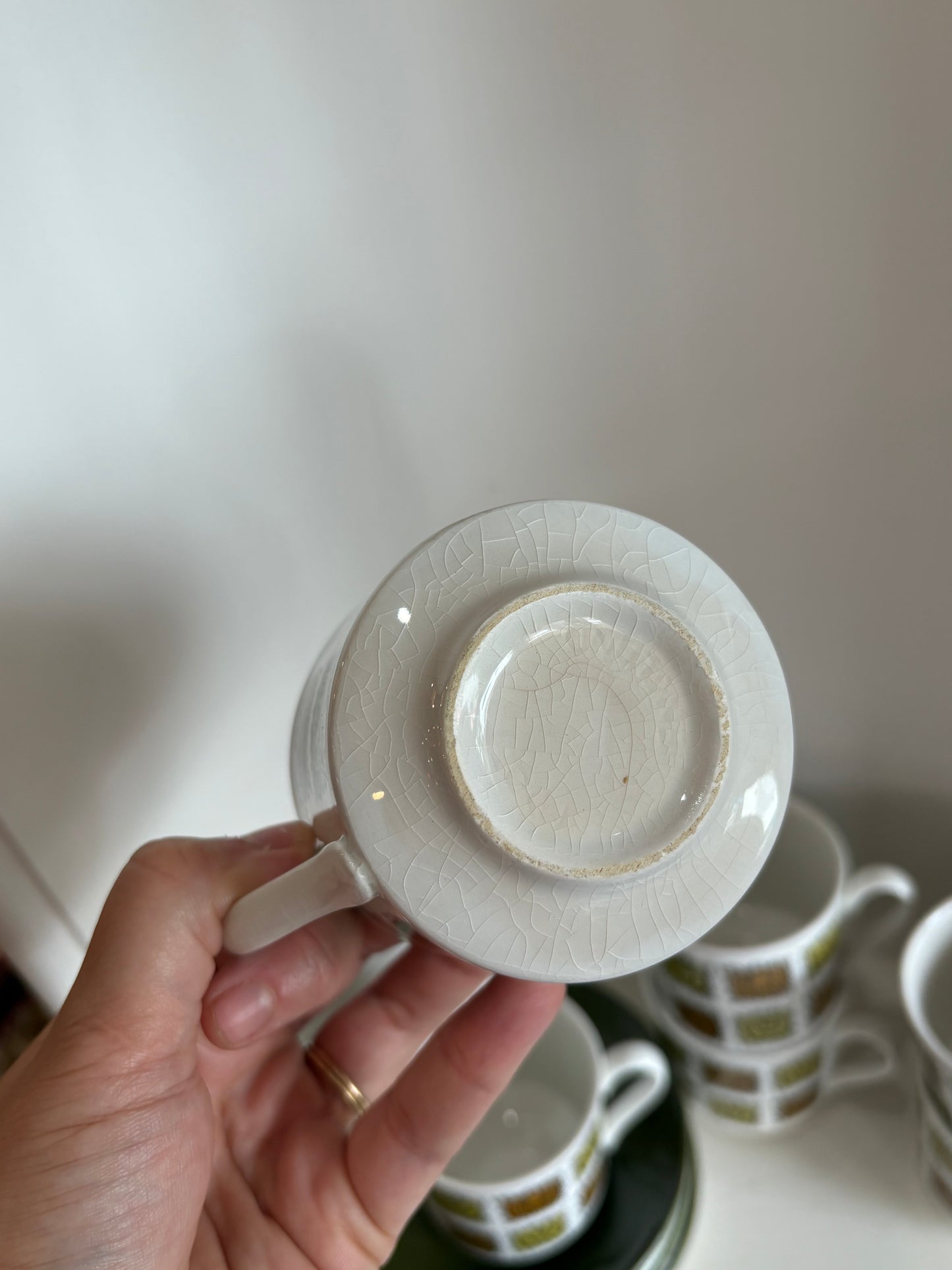 Myott’s Fine White Ironstone Mid Century cups & saucer set (6 pairs)