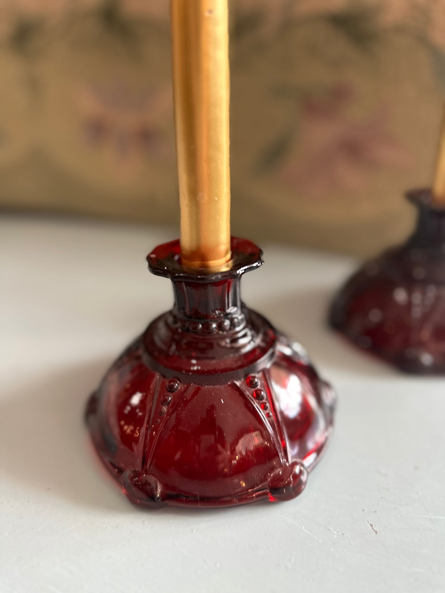 Anchor Hocking ruby red glass Candle Holders