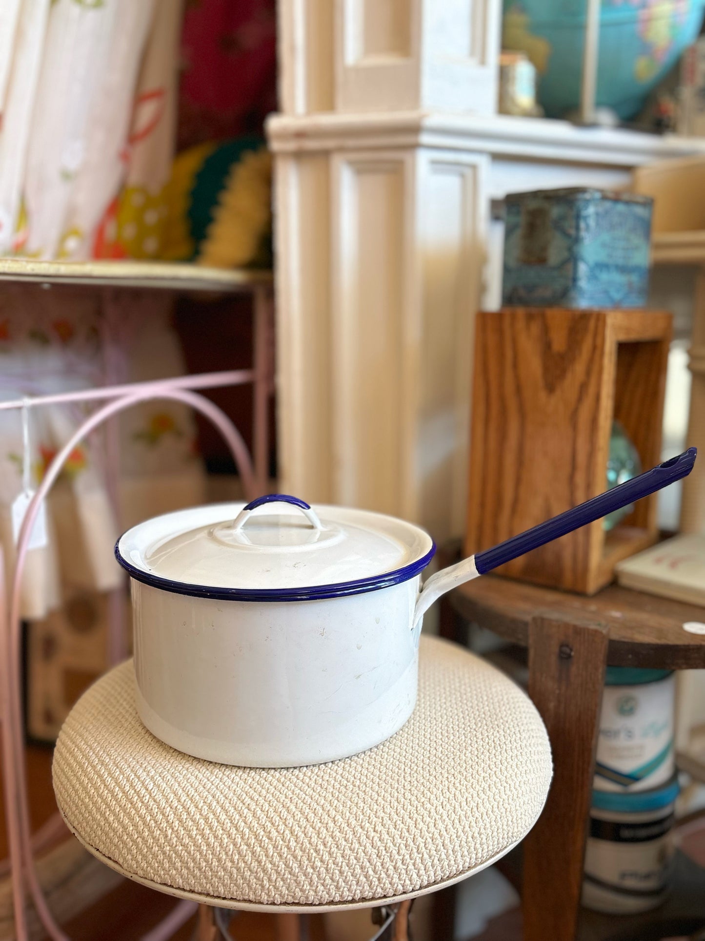 Small Handled Enamelware Pot - made in Yugoslavia