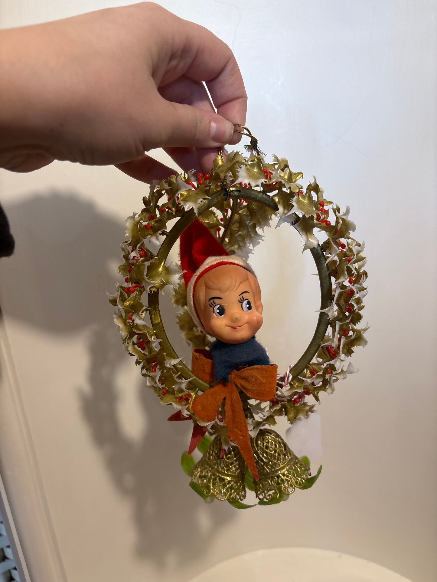 Vintage Elf in hanging Mistletoe