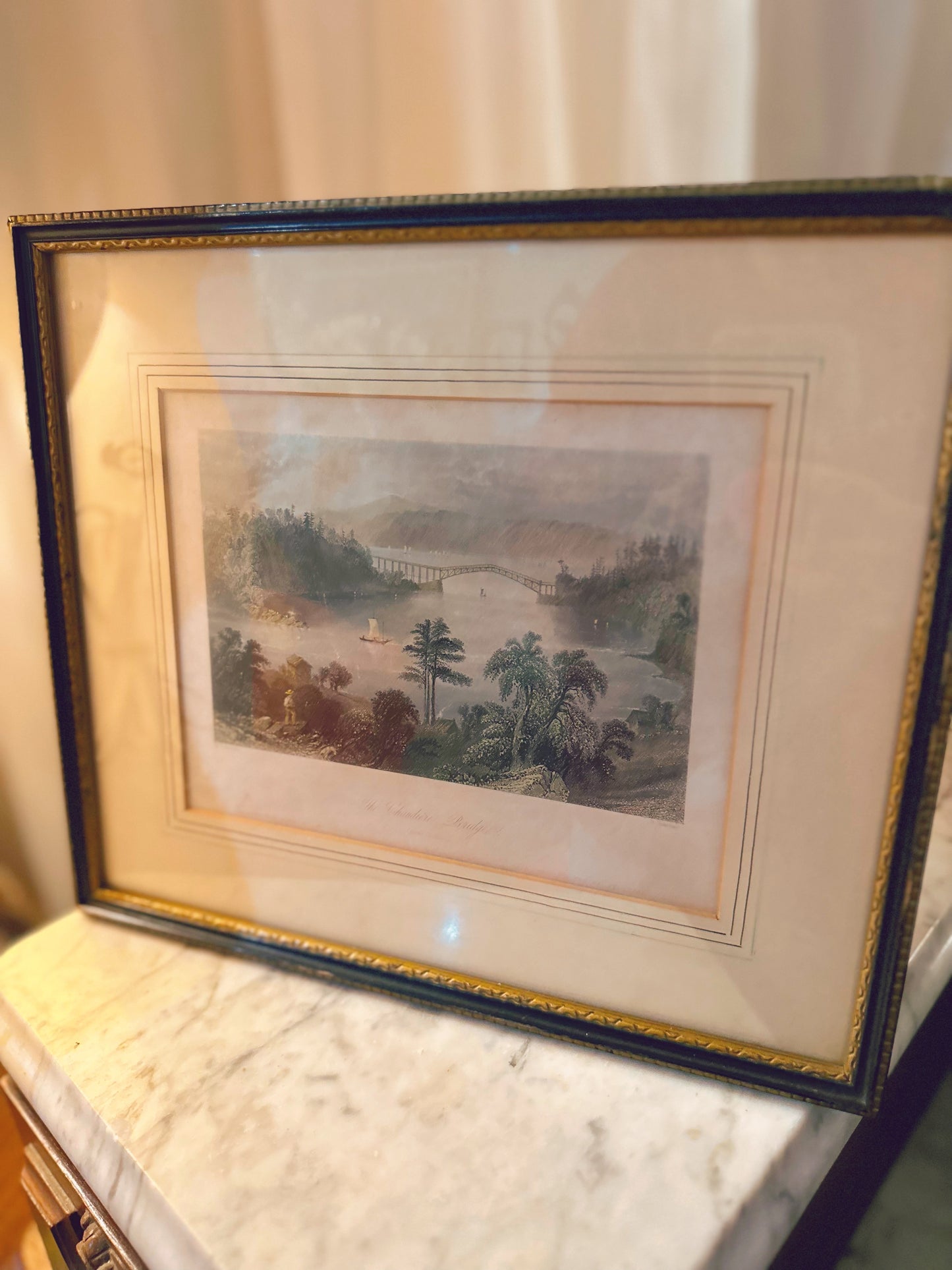 Framed vintage print The Chadiere Bridge near Quebec (1840)