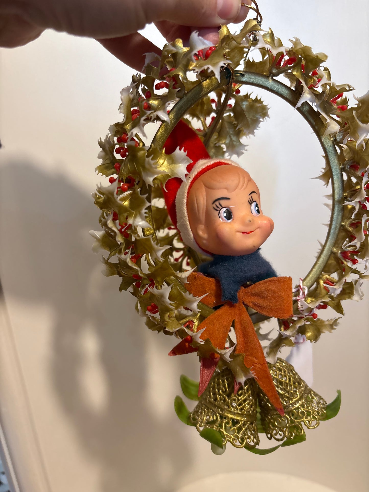 Vintage Elf in hanging Mistletoe