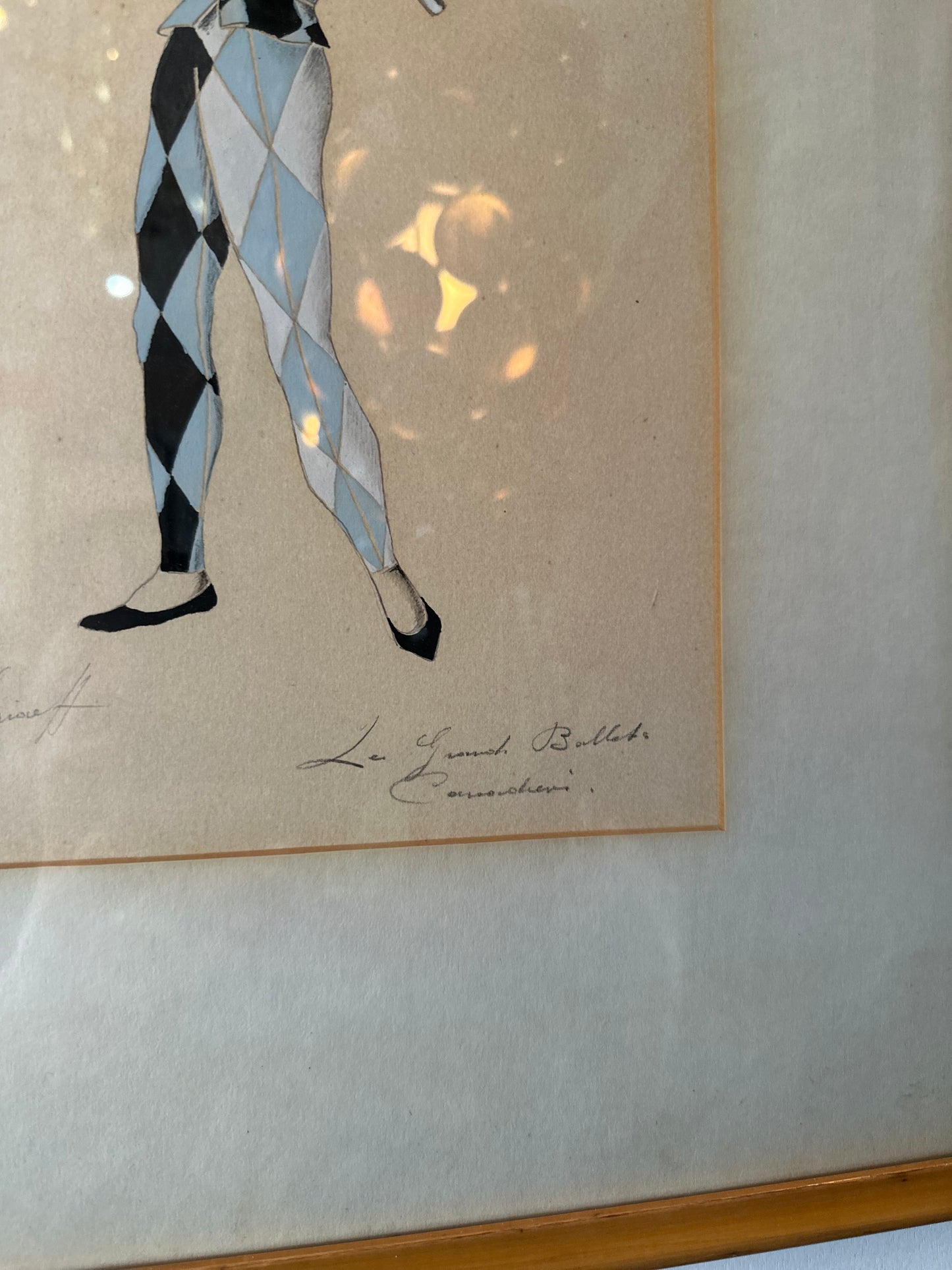 Framed & signed harlequin drawing