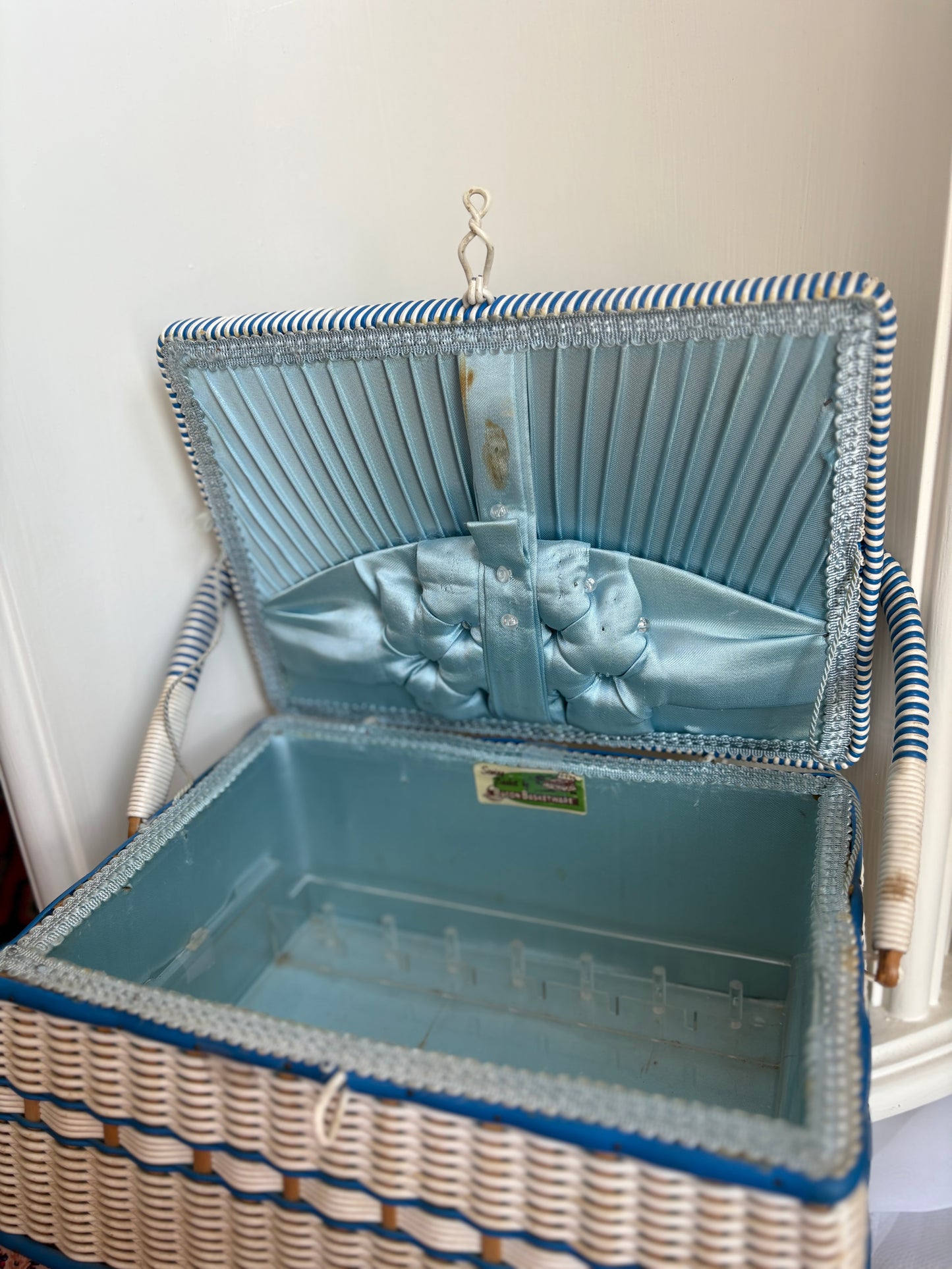 Blue and white sewing box